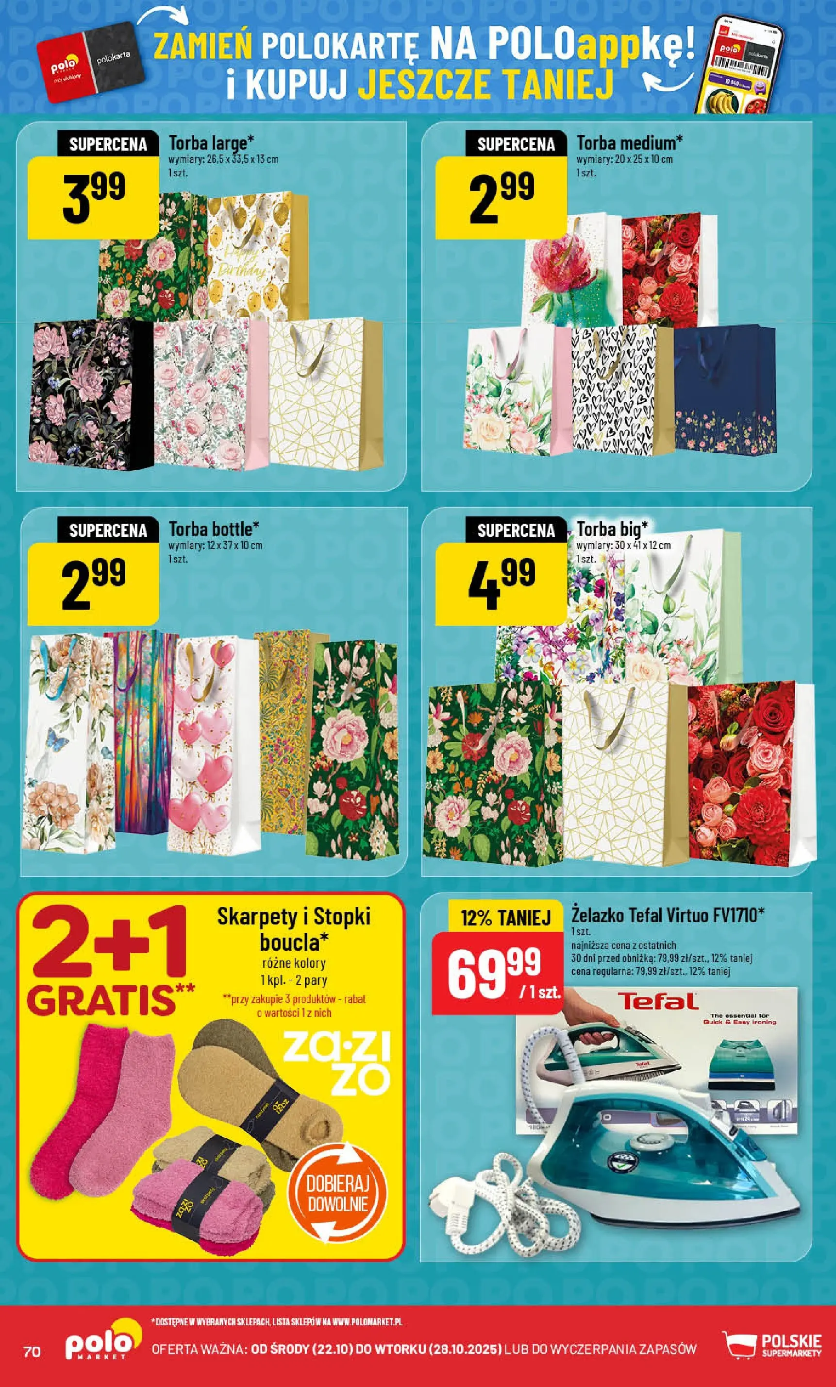 POLOmarket gazetka od jutra (22.10.2025) - Nowa PDF | Strona: 70 | Produkty: Skarpety, Torba, Tefal