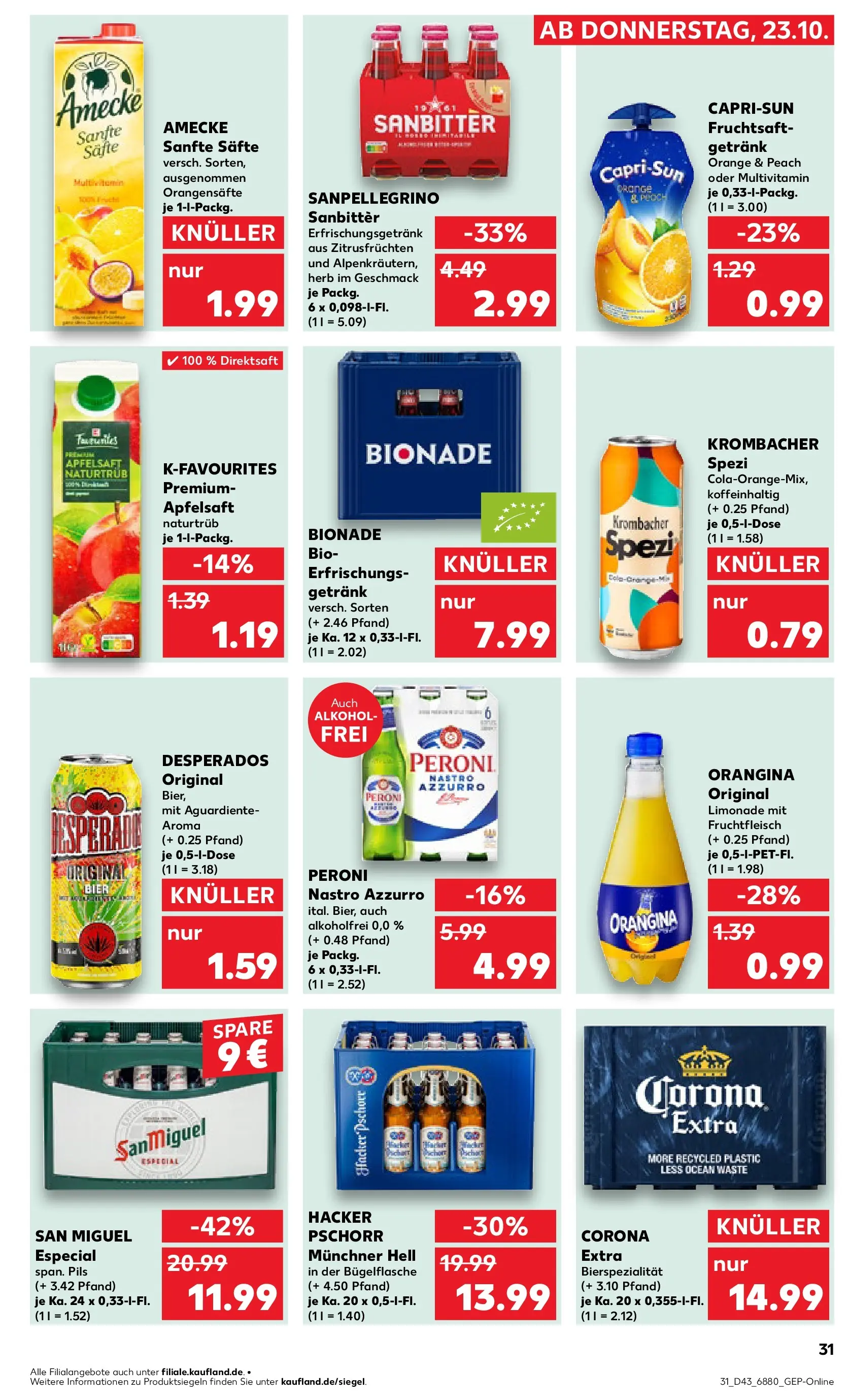 Prospekt Kaufland ab 22.10.2025 » Angebote Online zum Blättern | Seite: 31 | Produkte: Cola, Pils, Bionade, Krombacher