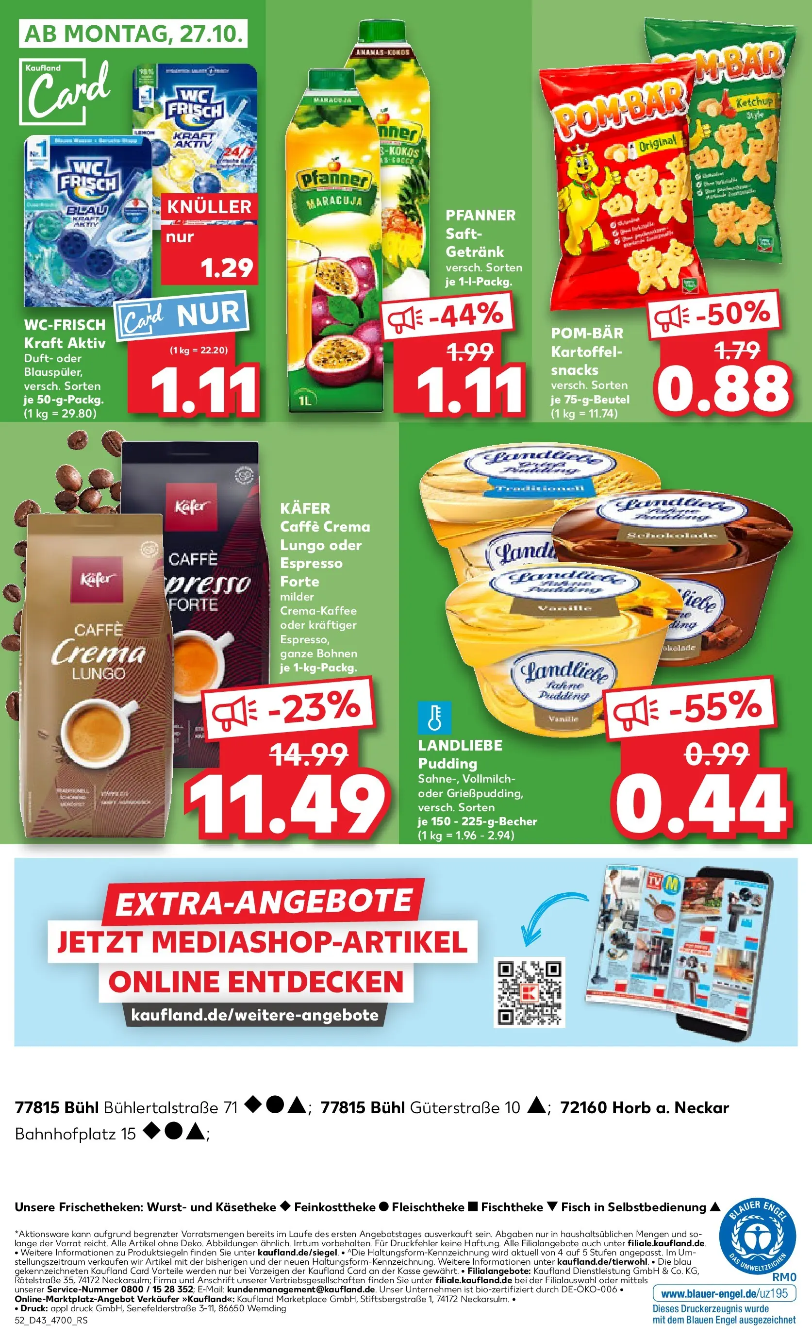 Prospekt Kaufland ab 22.10.2025 » Angebote Online zum Blättern | Seite: 52 | Produkte: Duft, Pudding, POM-BÄR, Saft