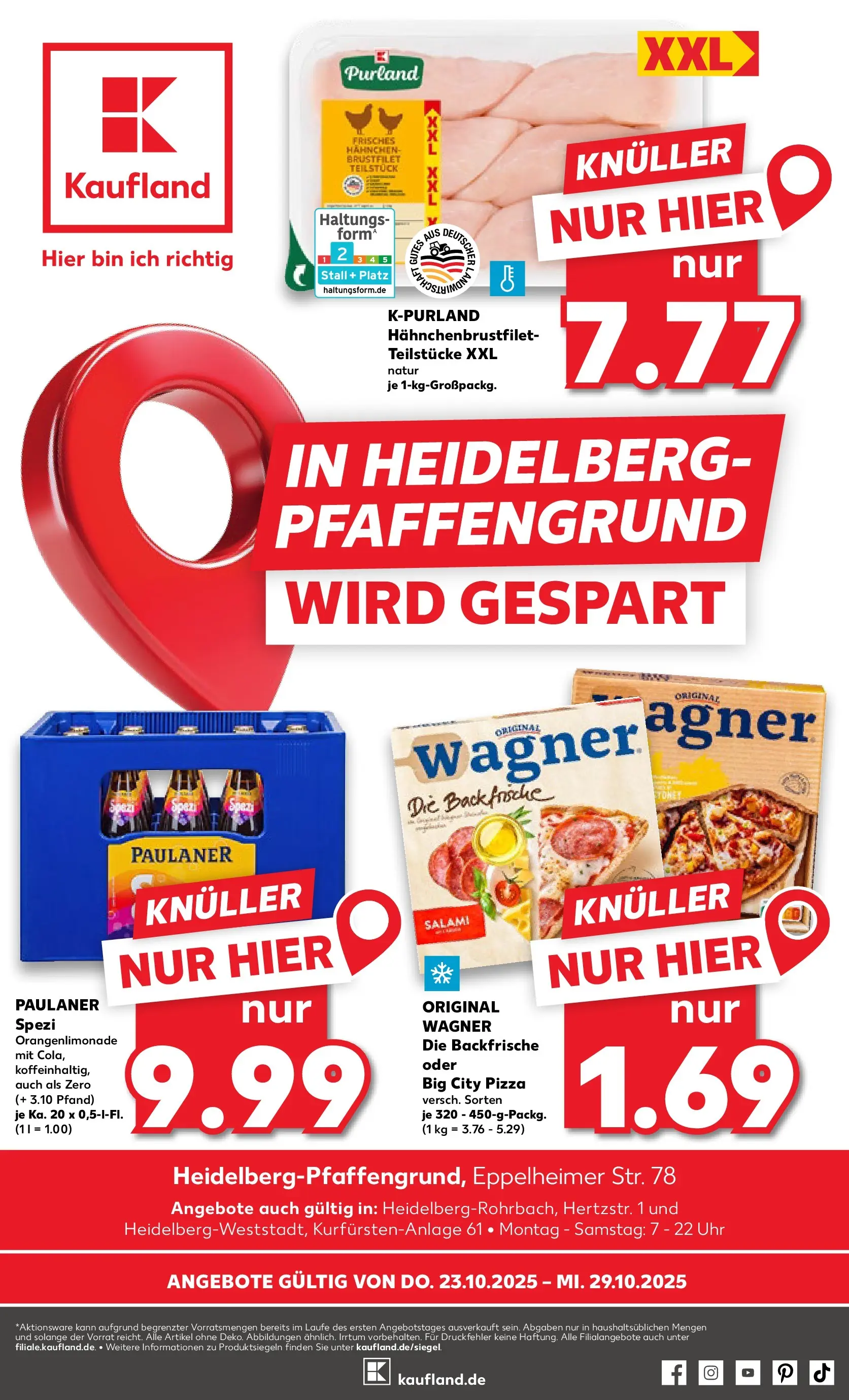 Prospekt Kaufland ab 23.10.2025 » Angebote und Werbung Online | Seite: 1 | Produkte: Hahnchen, Paulaner spezi, Salami, Pizza Prospekt Kaufland ab 23.10.2025 » Angebote Online zum Blättern | Seite: 1 | Produkte: Hahnchen, Paulaner spezi, Salami, Pizza