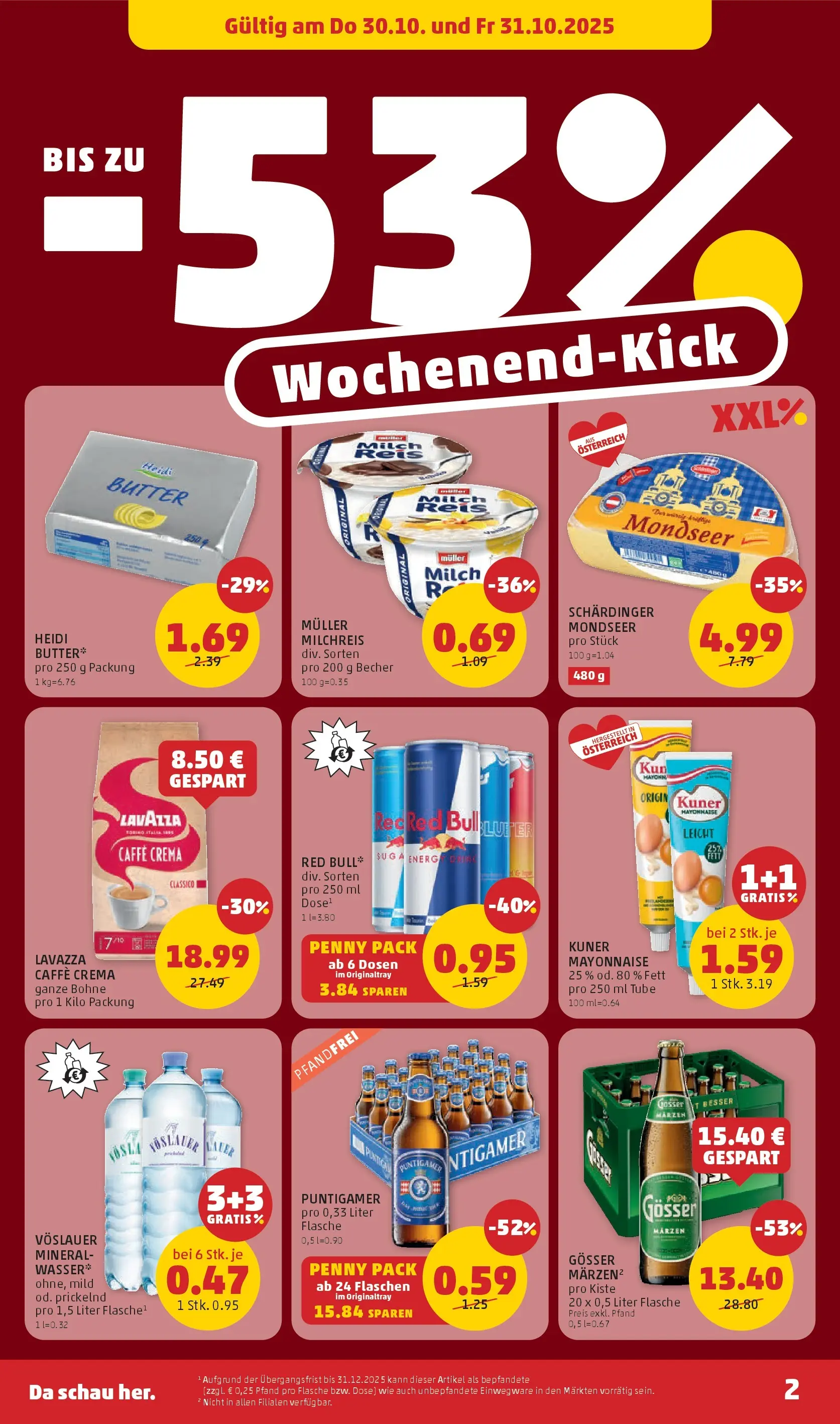 Penny Markt - PENNY: Die ganze Woche sparen. ab (29.10.2025) - Angebote, Prospekt | Seite: 2 | Produkte: Wasser, Mayonnaise, Milch, Butter