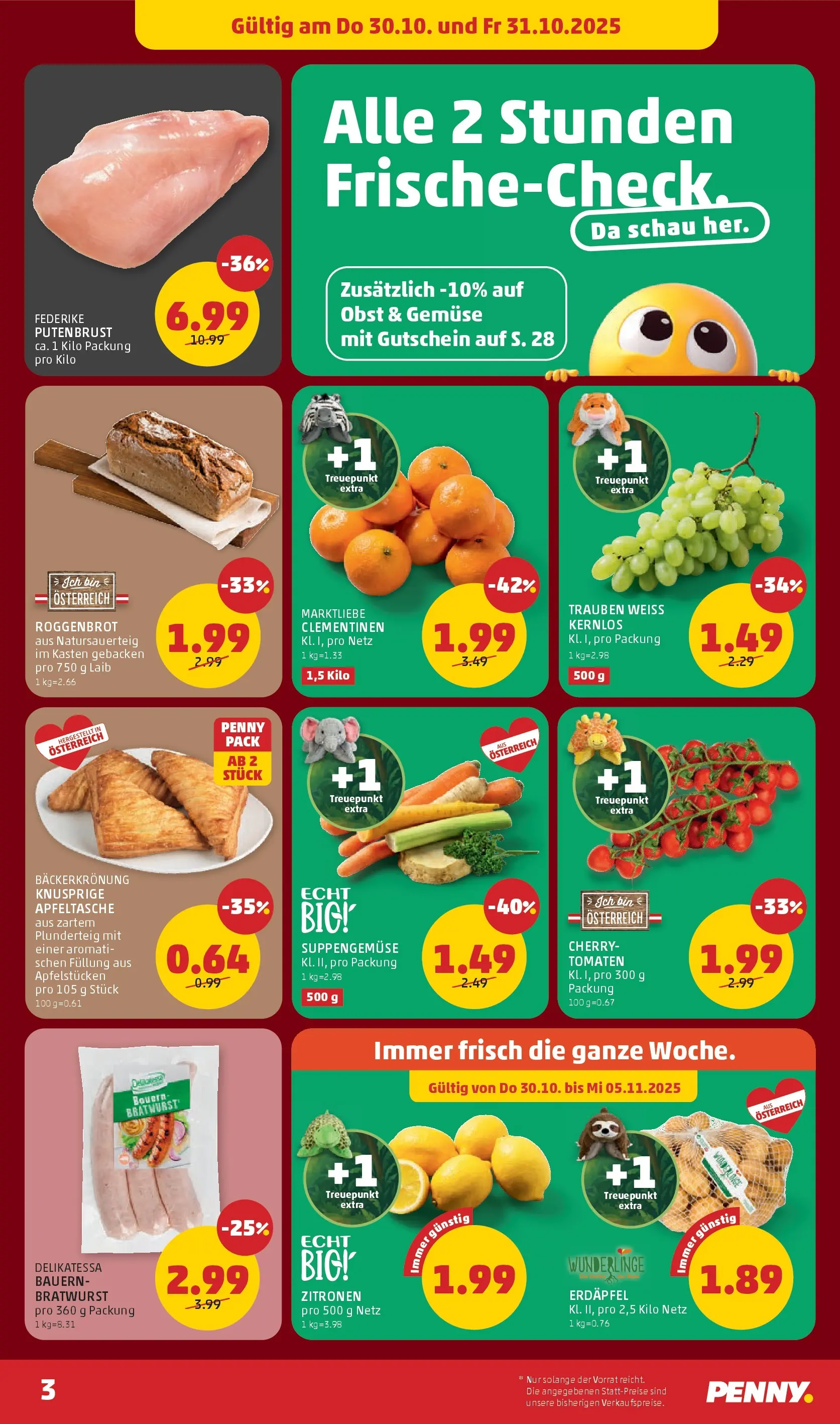 Penny Markt - PENNY: Die ganze Woche sparen. ab (29.10.2025) - Angebote, Prospekt | Seite: 3 | Produkte: Gemüse, Obst, Tomaten