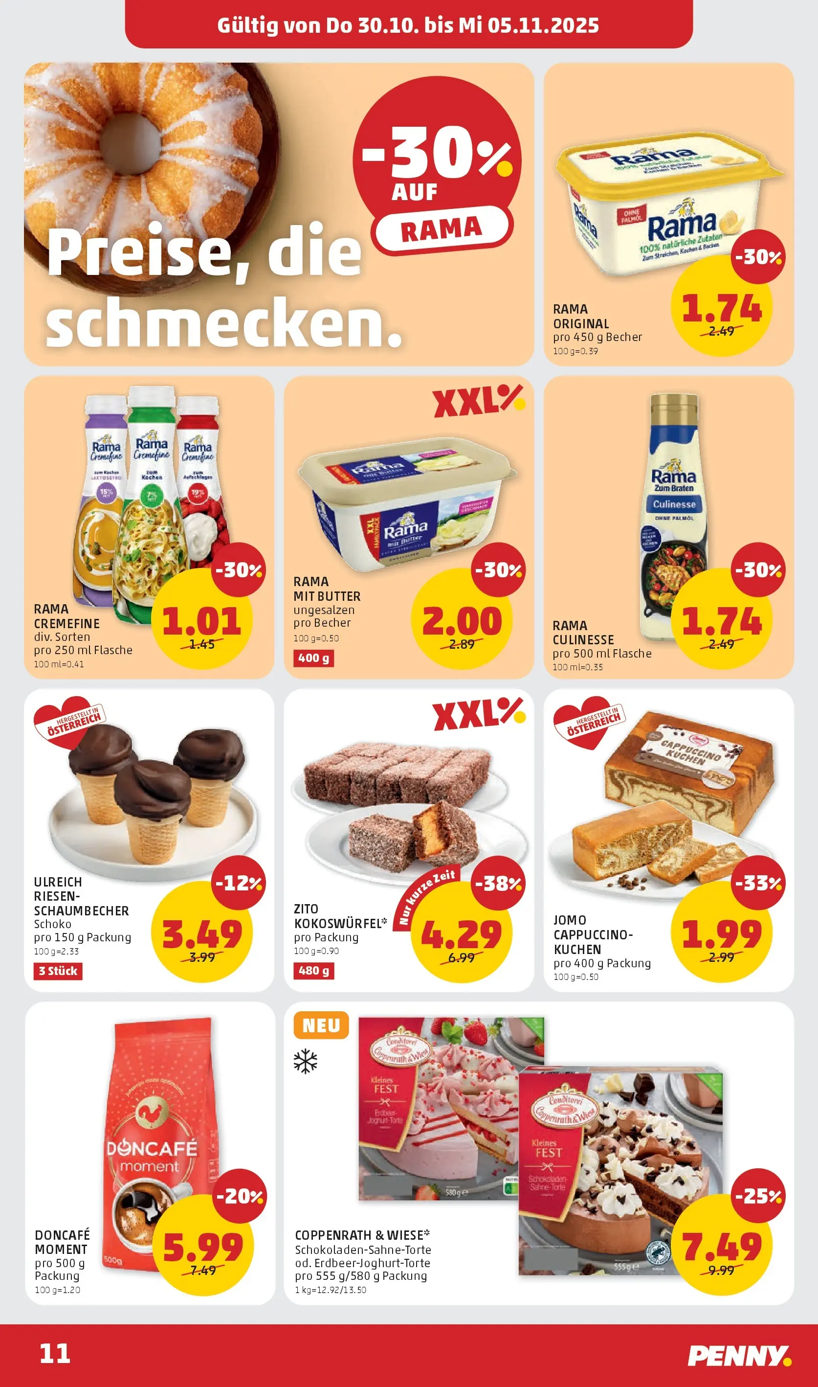 Penny Markt - PENNY: Die ganze Woche sparen. ab (29.10.2025) - Angebote, Prospekt | Seite: 11 | Produkte: Sahne, Kocher, Butter