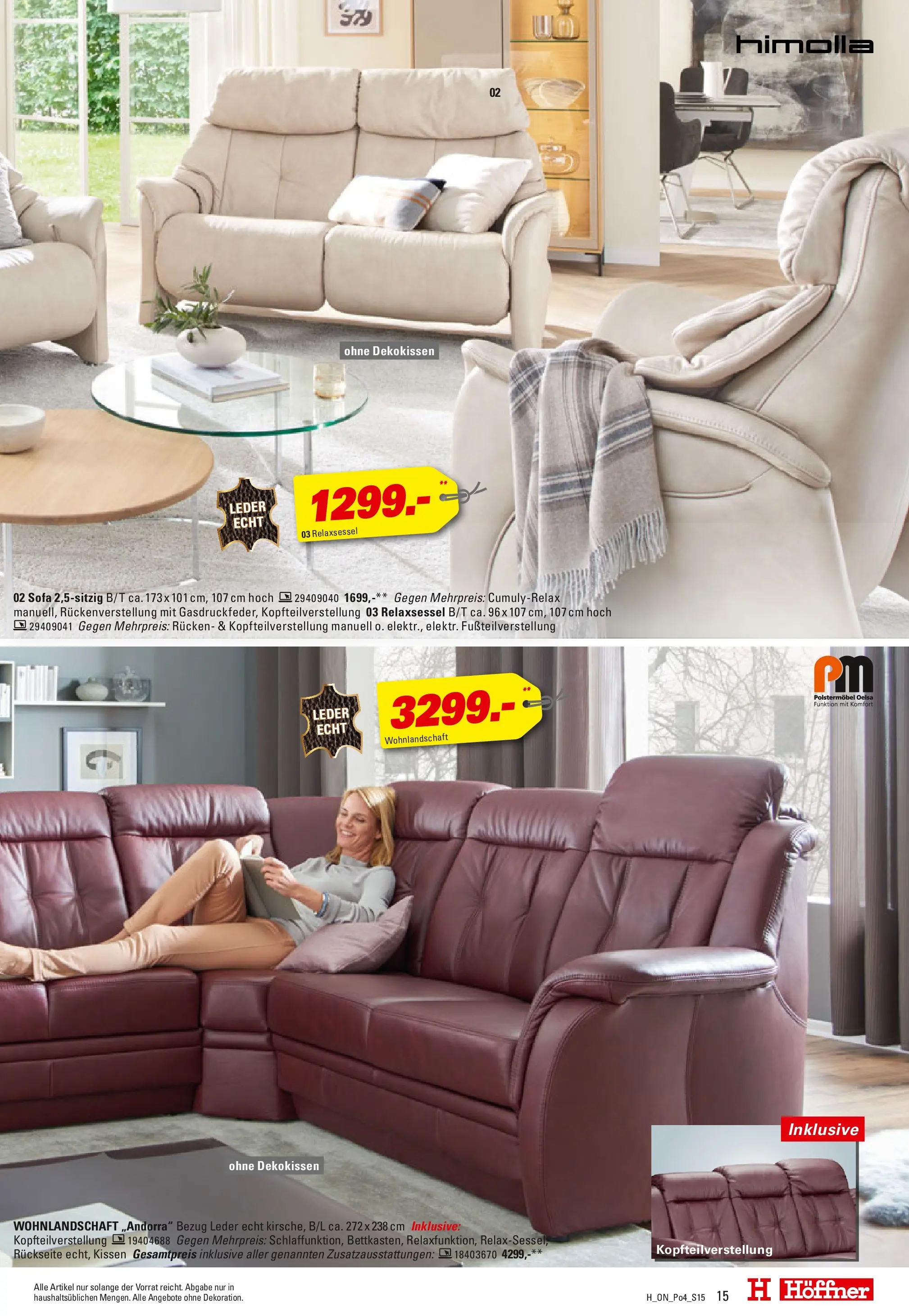 Höffner - Höffner: Möbelangebote (ab 21.10.2025) zum Blättern | Seite: 15 | Produkte: Wohnlandschaft, Relaxsessel, Kissen, Sofa
