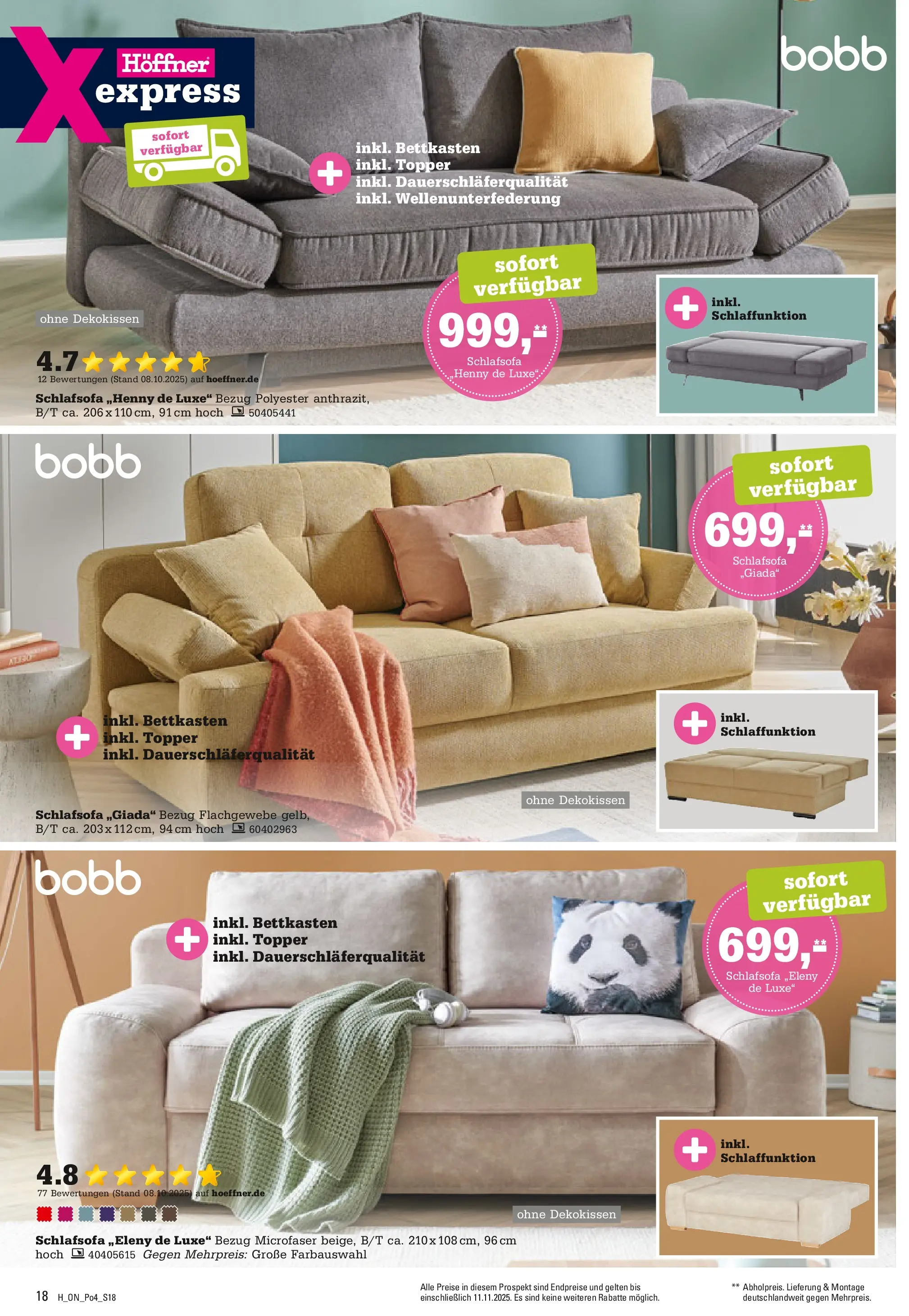 Höffner - Höffner: Möbelangebote (ab 21.10.2025) zum Blättern | Seite: 18 | Produkte: Schlafsofa, Topper