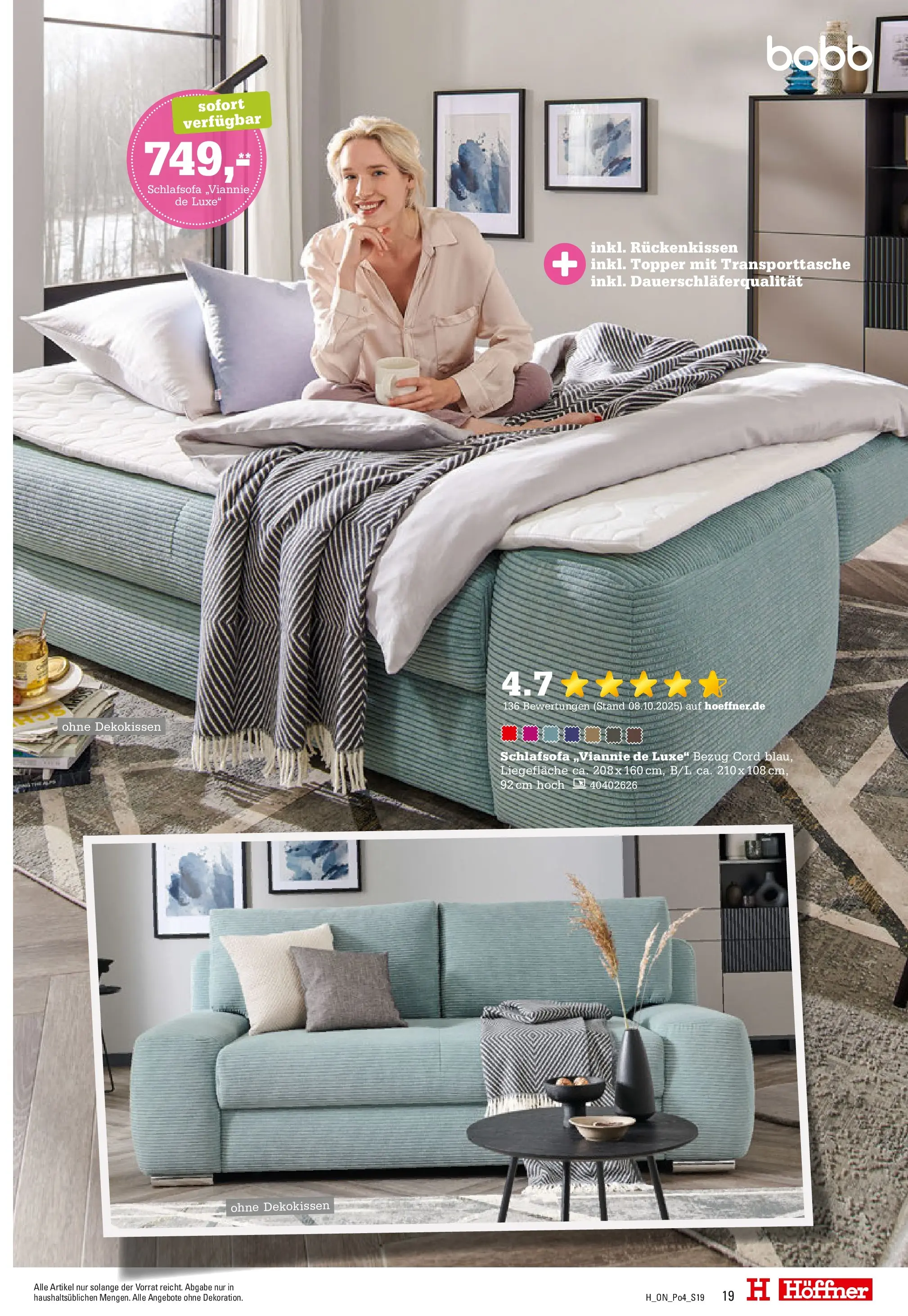 Höffner - Höffner: Möbelangebote (ab 21.10.2025) zum Blättern | Seite: 19 | Produkte: Schlafsofa, Topper