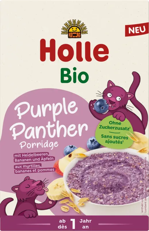 Holle Porridge Purple Panther mit Heidelbeeren, Bananen & Äpfeln, ab 1 Jahr