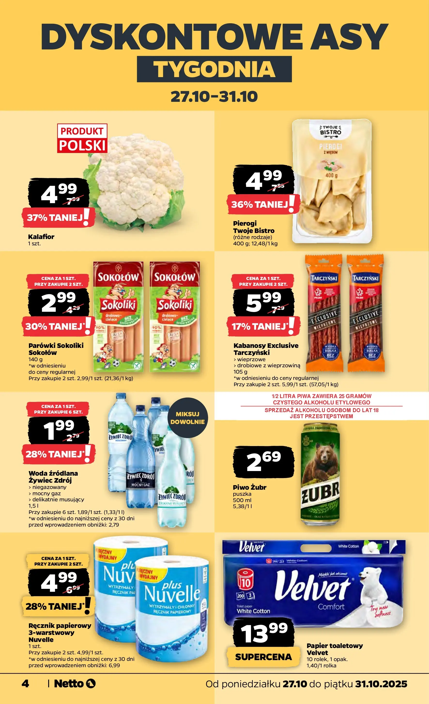 Netto - NETTO T44A ważne do 31.10 od 26.10.2025 - Aktualne promocje | Strona: 4 | Produkty: Piwo żubr, Kabanosy, Piwo, Woda
