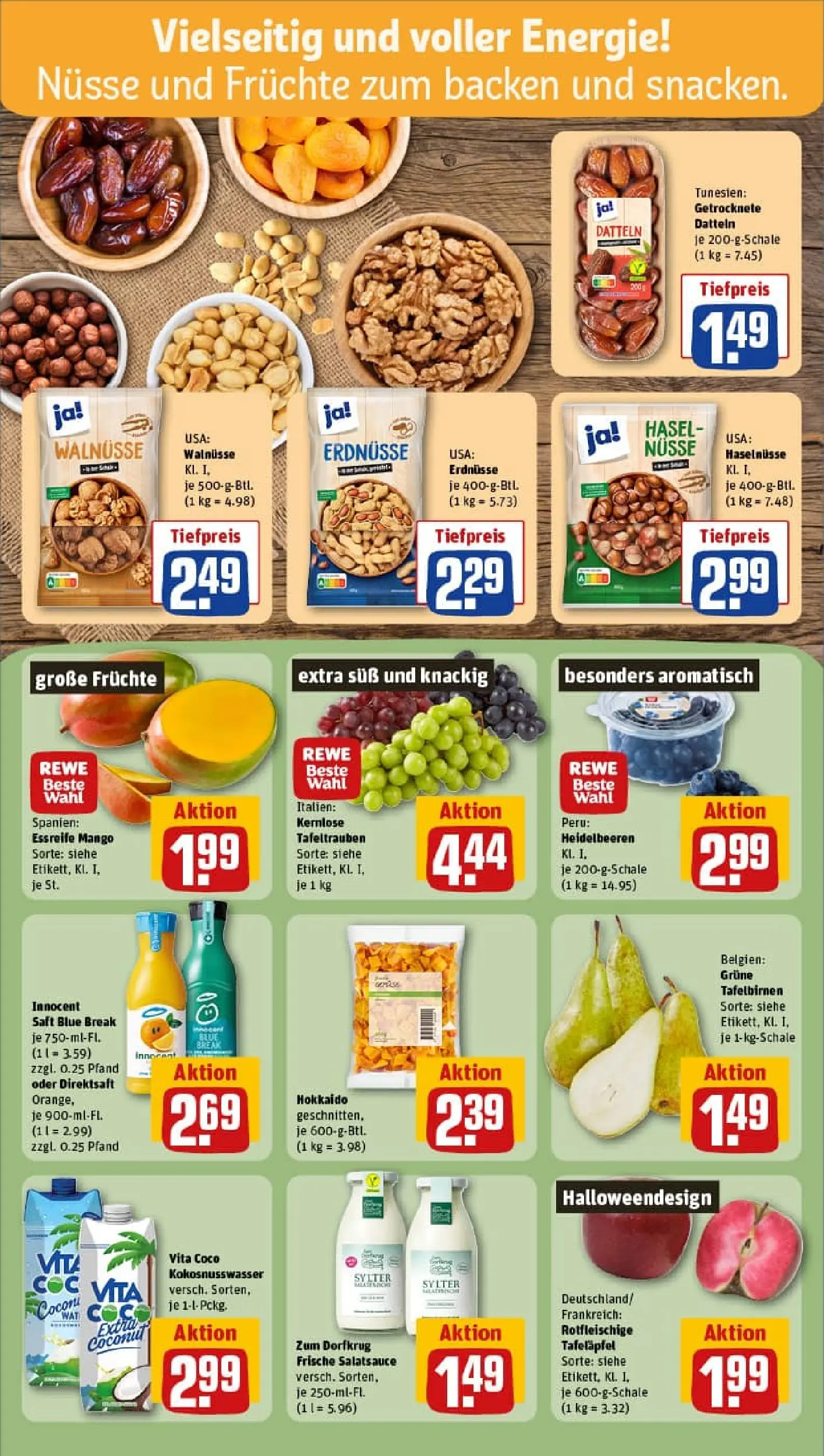 REWE Prospekt ab 26.10.2025 zum Blättern » Angebote | Seite: 8 | Produkte: Dressing, Heidelbeeren, Mango, Nüsse