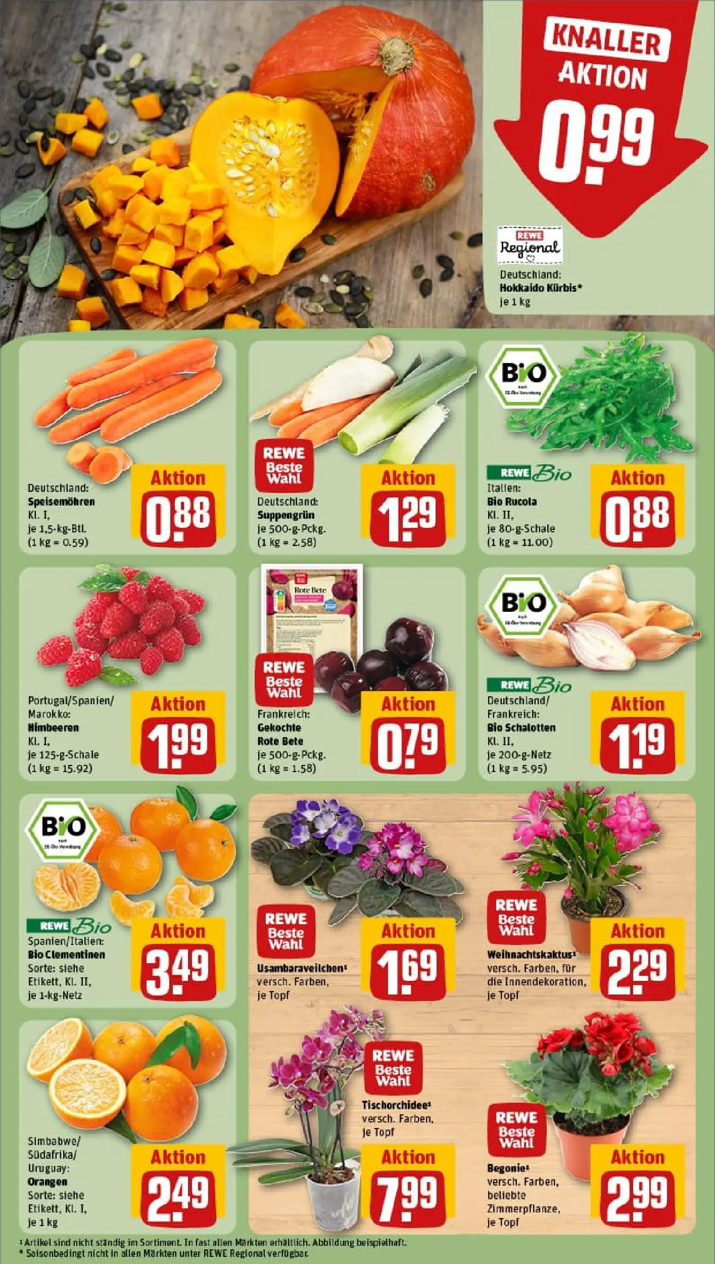 REWE Prospekt ab 26.10.2025 zum Blättern » Angebote | Seite: 9 | Produkte: Himbeeren, Rucola, Orangen, Kürbis