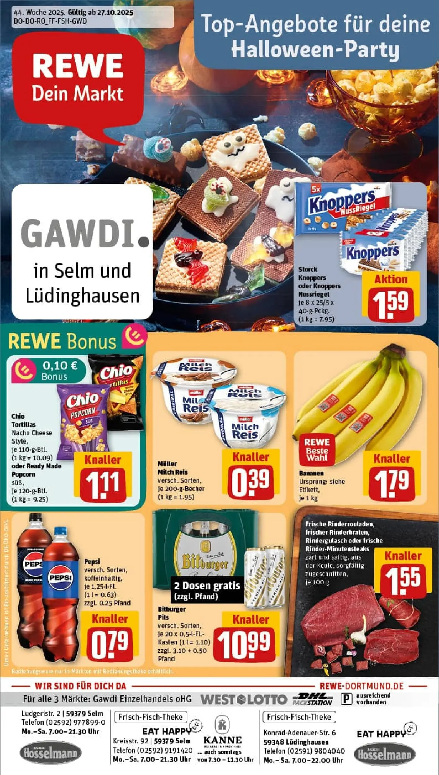 REWE Prospekt ab 26.10.2025 zum Blättern » Angebote | Seite: 1 | Produkte: Milch, Theke, Bananen, Reis