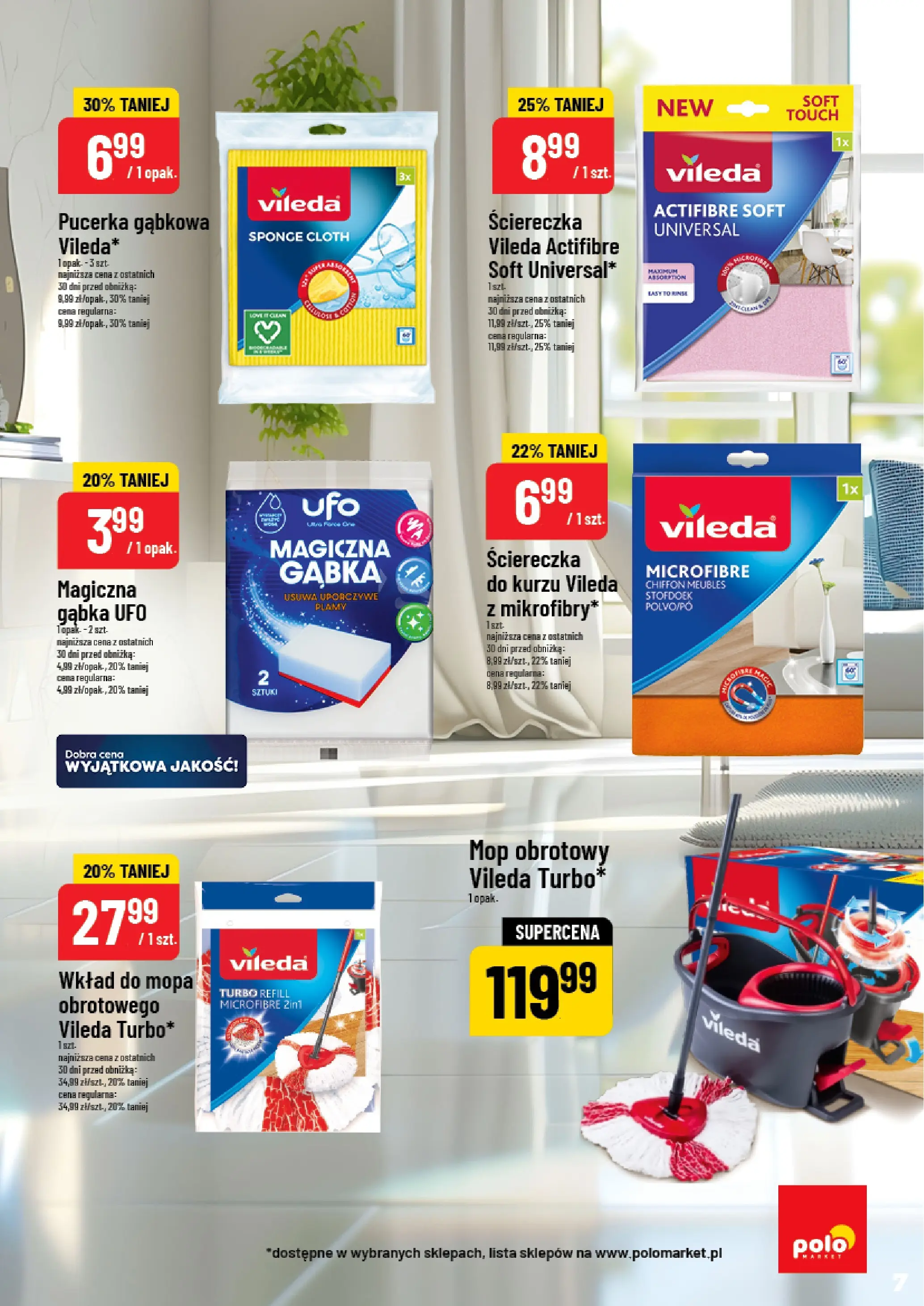 Nowa POLOmarket gazetka od jutra 22.10.2025 (PDF) | Strona: 7 | Produkty: Magiczna gąbka, Gąbka, Mop obrotowy, Vileda