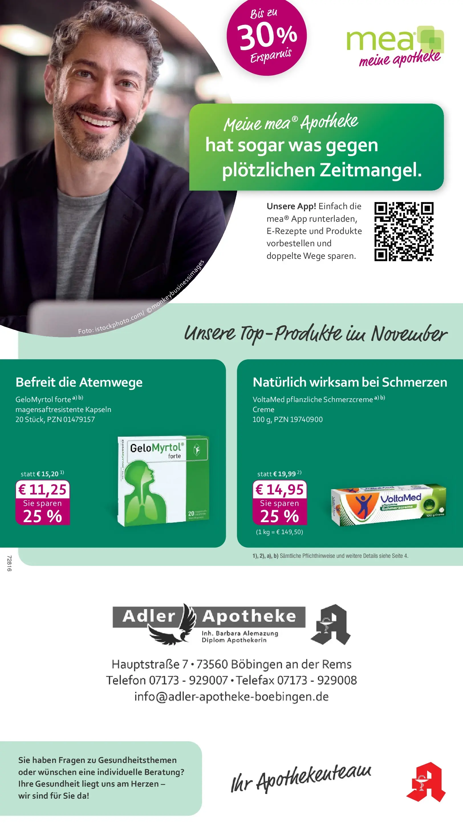 Entdecke - mea Apotheke: Top Angebote im November! (ab 31.10.2025) zum Blättern | Seite: 1 | Produkte: Creme, Telefon