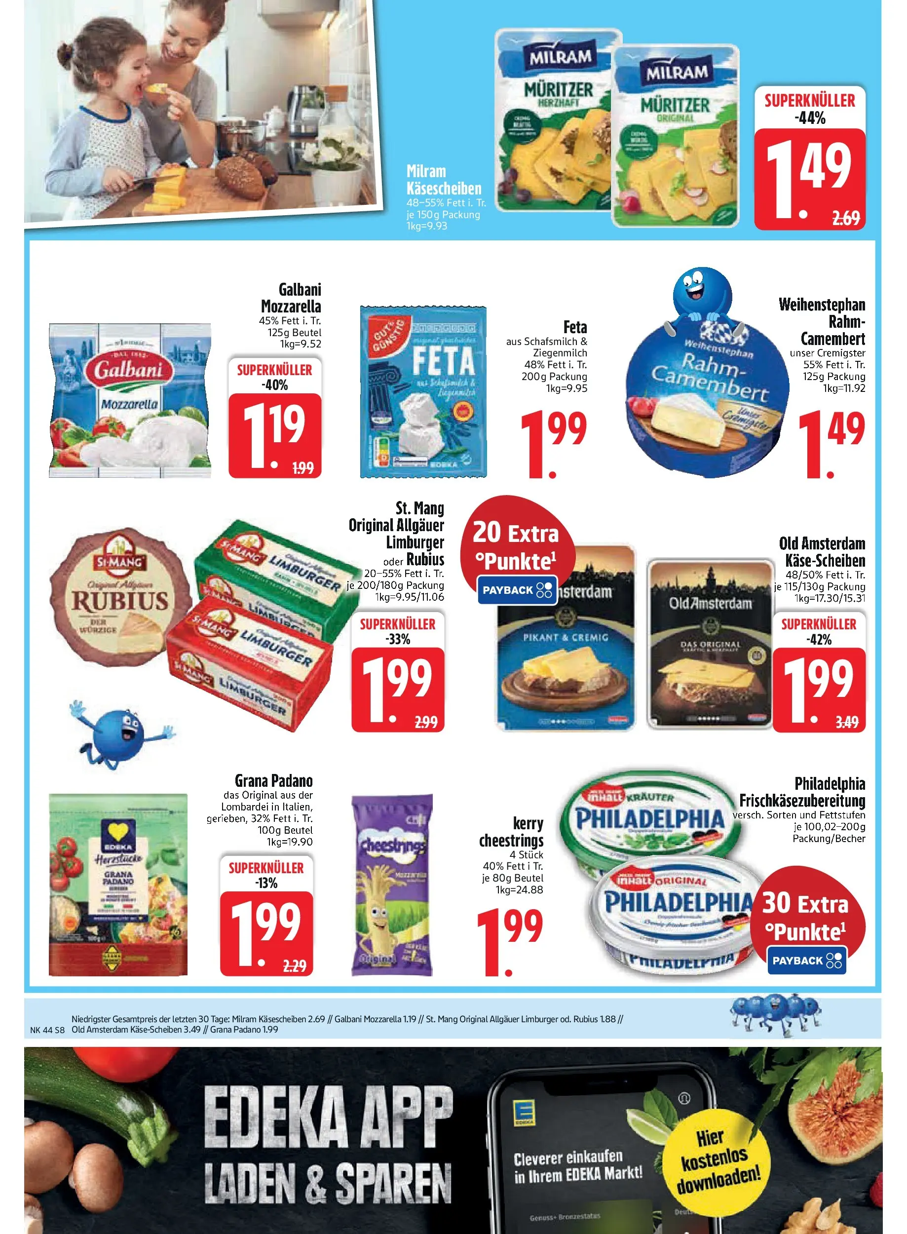 Edeka prospekt Rötz	 (ab 26.10.2025) » Angebote Online | Seite: 8 | Produkte: Feta, Philadelphia, Mozzarella, Milram