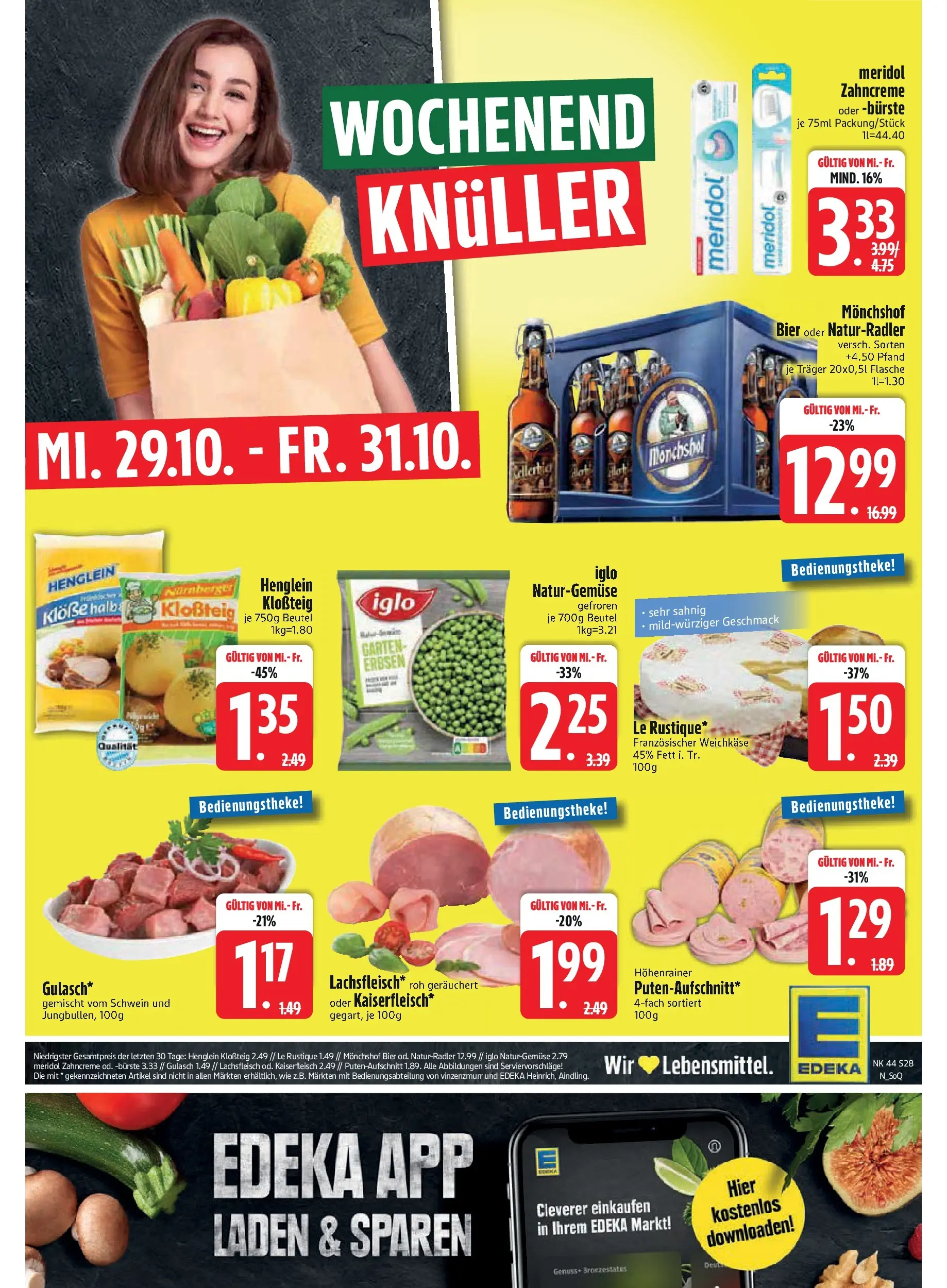 Edeka prospekt Rötz	 (ab 26.10.2025) » Angebote Online | Seite: 28 | Produkte: Monchshof, Bürste, Gulasch, Erbsen