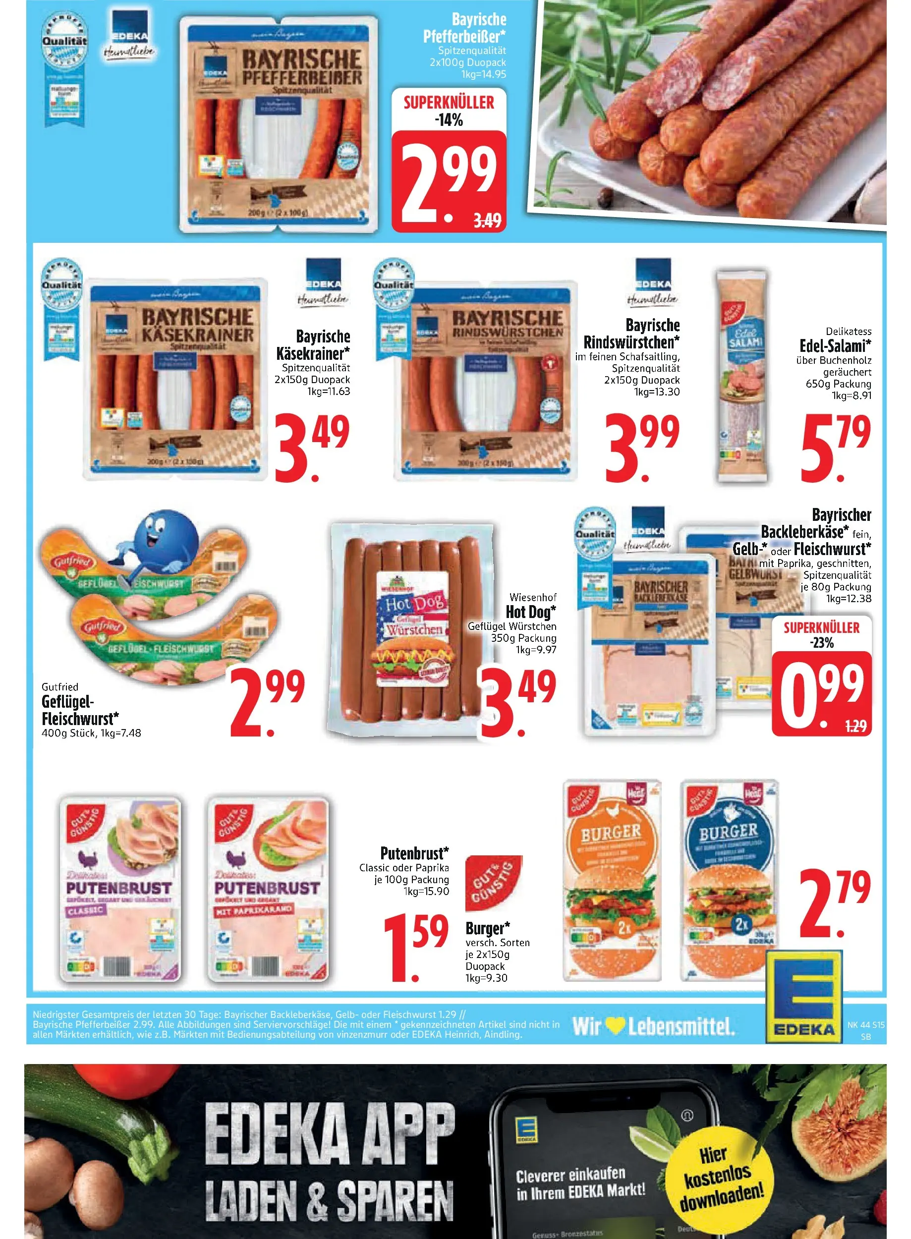 Edeka prospekt Bodenwöhr	 (ab 26.10.2025) » Angebote Online | Seite: 15 | Produkte: Burger, Käsekrainer, Paprika, Salami