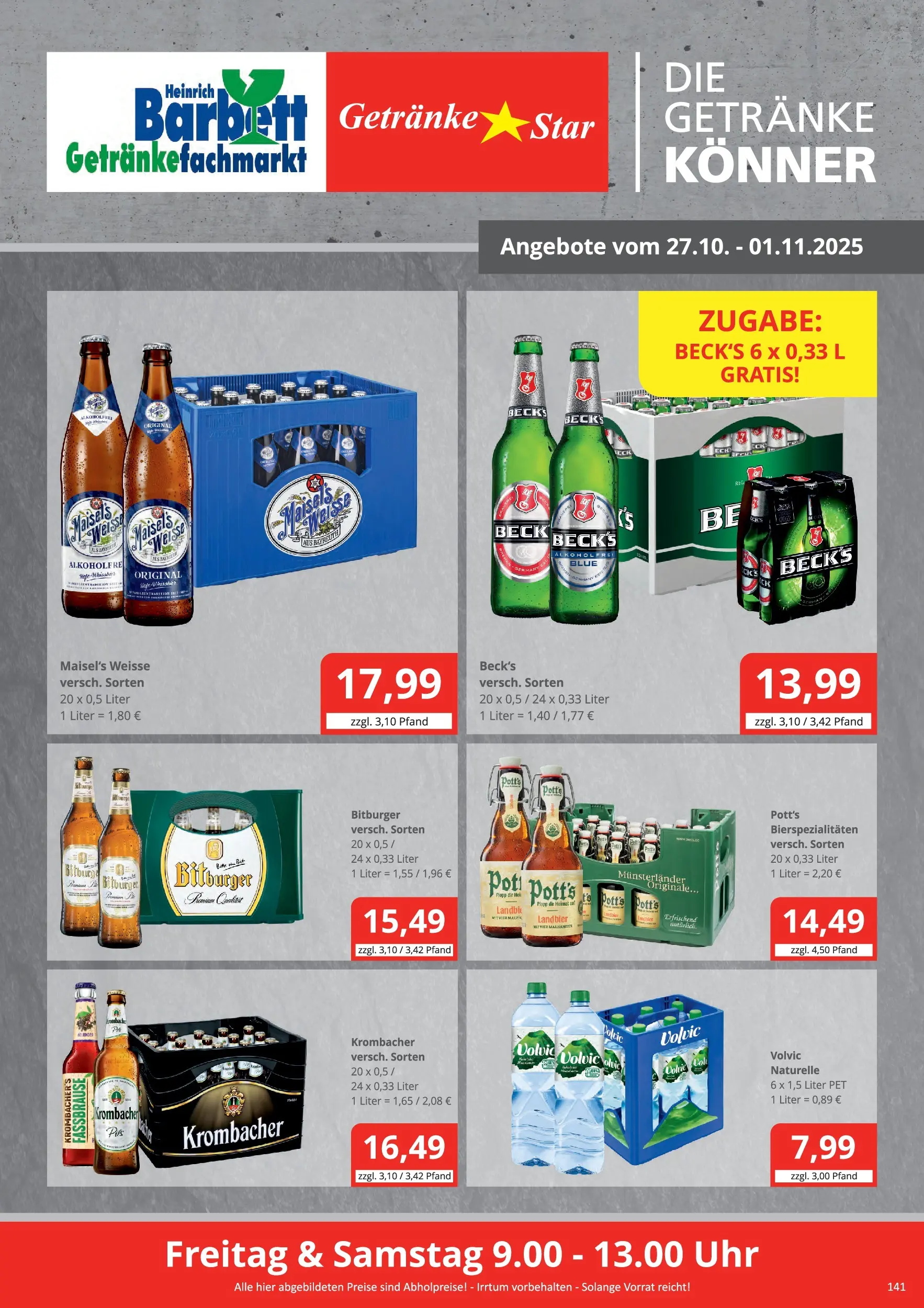 Entdecke - Getränke Star: Getränkeangebote (ab 26.10.2025) zum Blättern | Seite: 1 | Produkte: Krombacher, Fassbrause, Volvic, Uhr