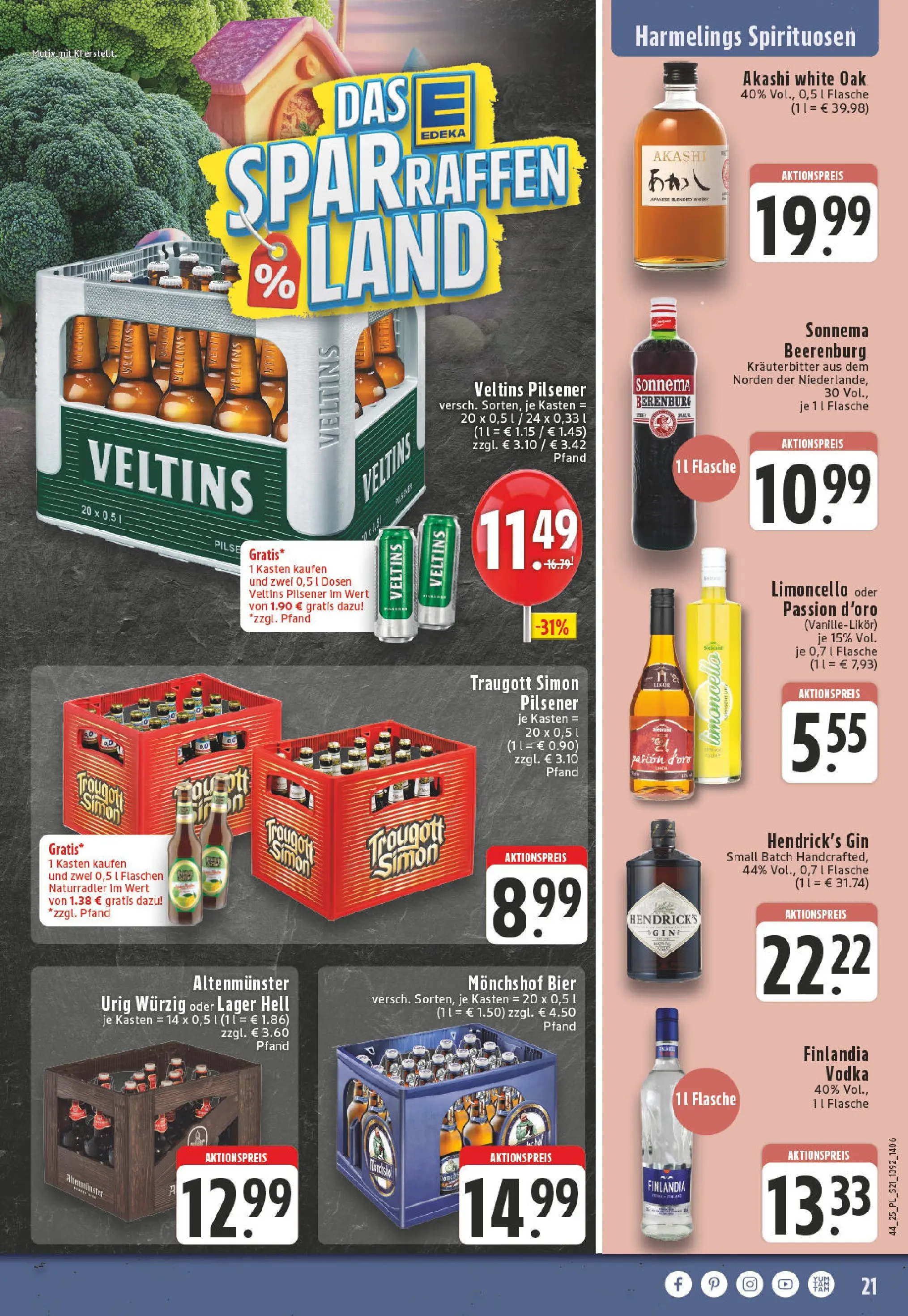 Edeka prospekt Bocholt - Holtwick	 (ab 26.10.2025) » Angebote Online | Seite: 21 | Produkte: Monchshof, Bier, Limoncello, Gin