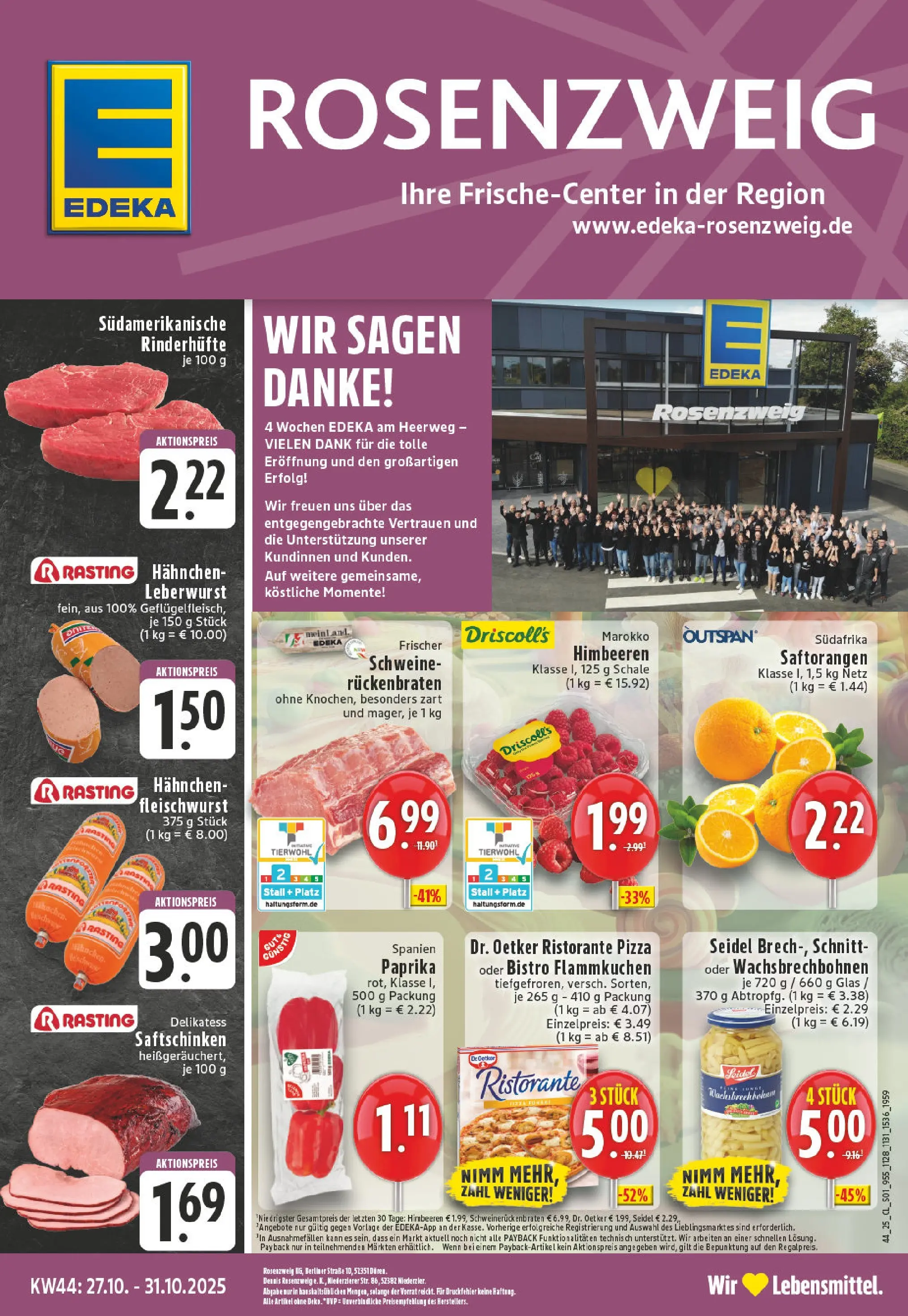 Edeka prospekt Düren	 (ab 26.10.2025) » Angebote Online | Seite: 1 | Produkte: Himbeeren, Ristorante, Hahnchen, Paprika