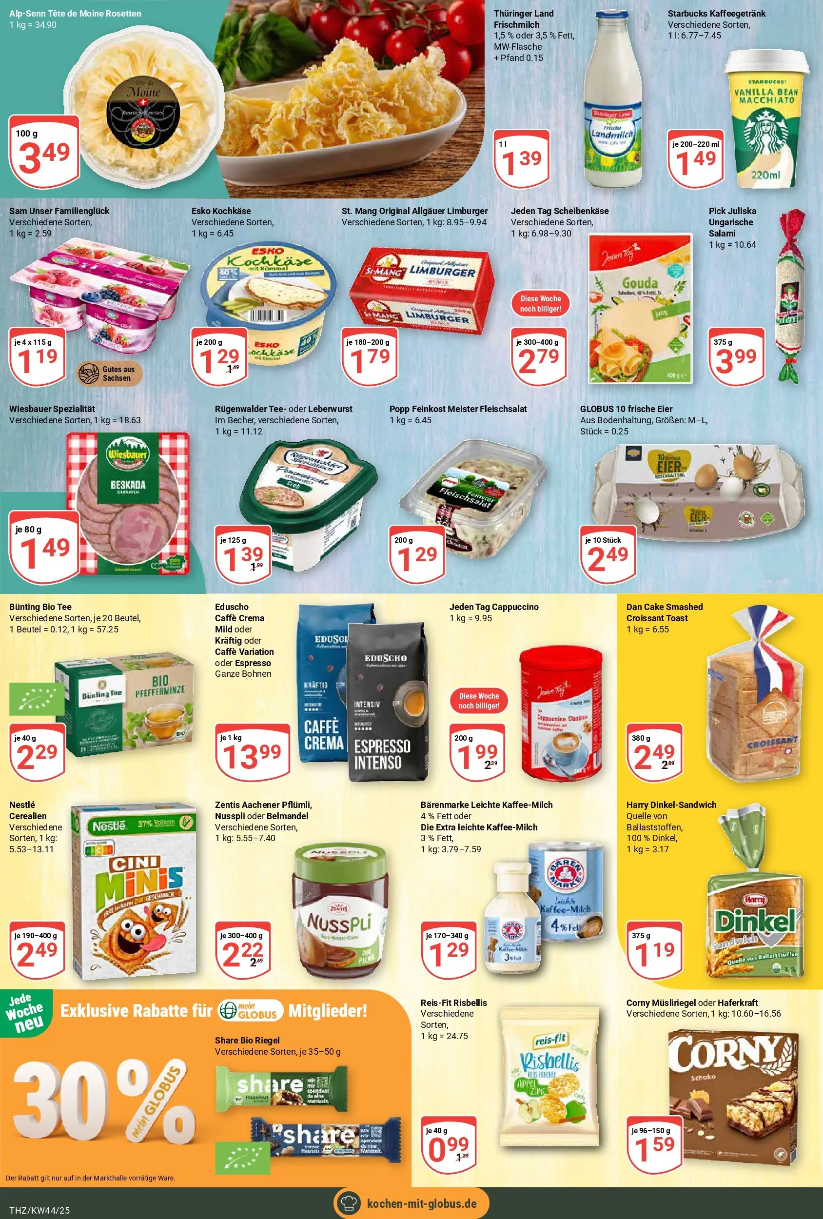Globus prospekt Zeitz	 (ab 26.10.2025) » Angebote online | Seite: 13 | Produkte: Eier, Starbucks, Croissant, Eduscho