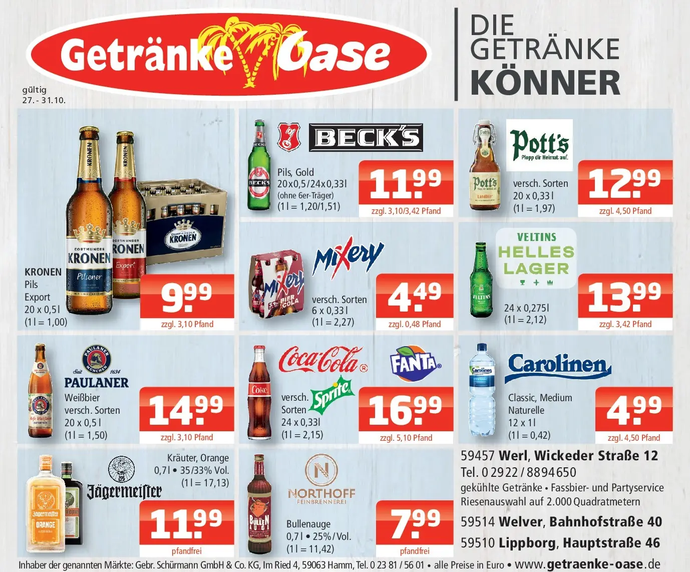 Entdecke - Getränke Oase: Getränkeangebote (ab 26.10.2025) zum Blättern | Seite: 1 | Produkte: Mixer, Cola, Weißbier, Pils