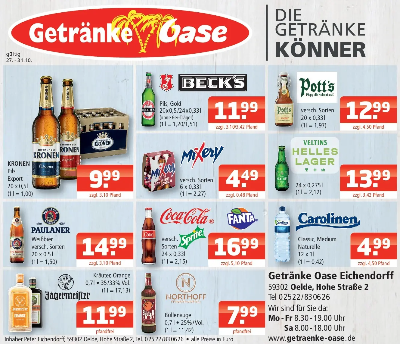 Entdecke - Getränke Oase: Getränkeangebote (ab 26.10.2025) zum Blättern | Seite: 1 | Produkte: Weißbier, Pils, Uhr, Paulaner