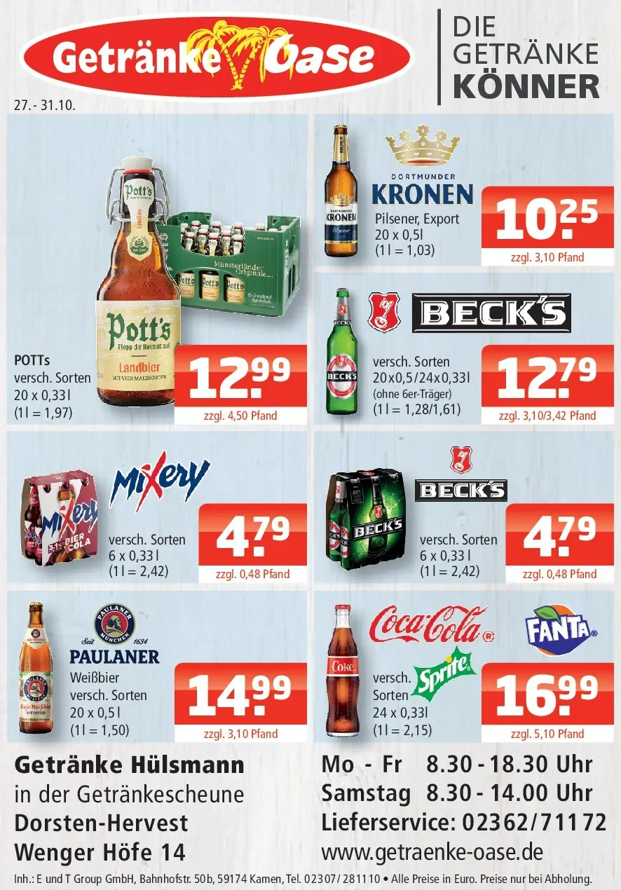 Entdecke - Getränke Oase: Getränkeangebote (ab 26.10.2025) zum Blättern | Seite: 1 | Produkte: Sprite, Bier, Weißbier, Paulaner