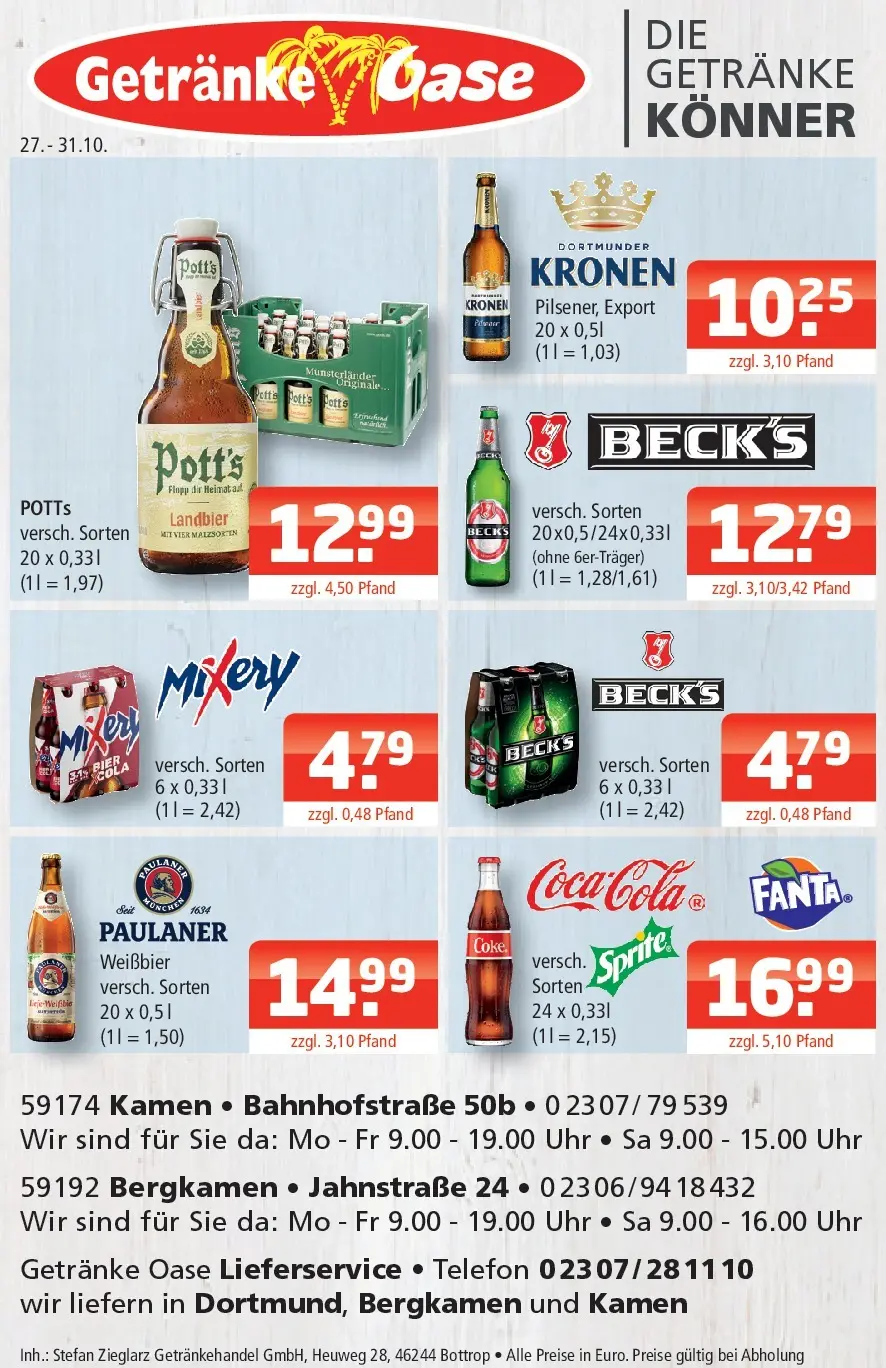 Entdecke - Getränke Oase: Getränkeangebote (ab 26.10.2025) zum Blättern | Seite: 1 | Produkte: Mixer, Cola, Uhr, Paulaner