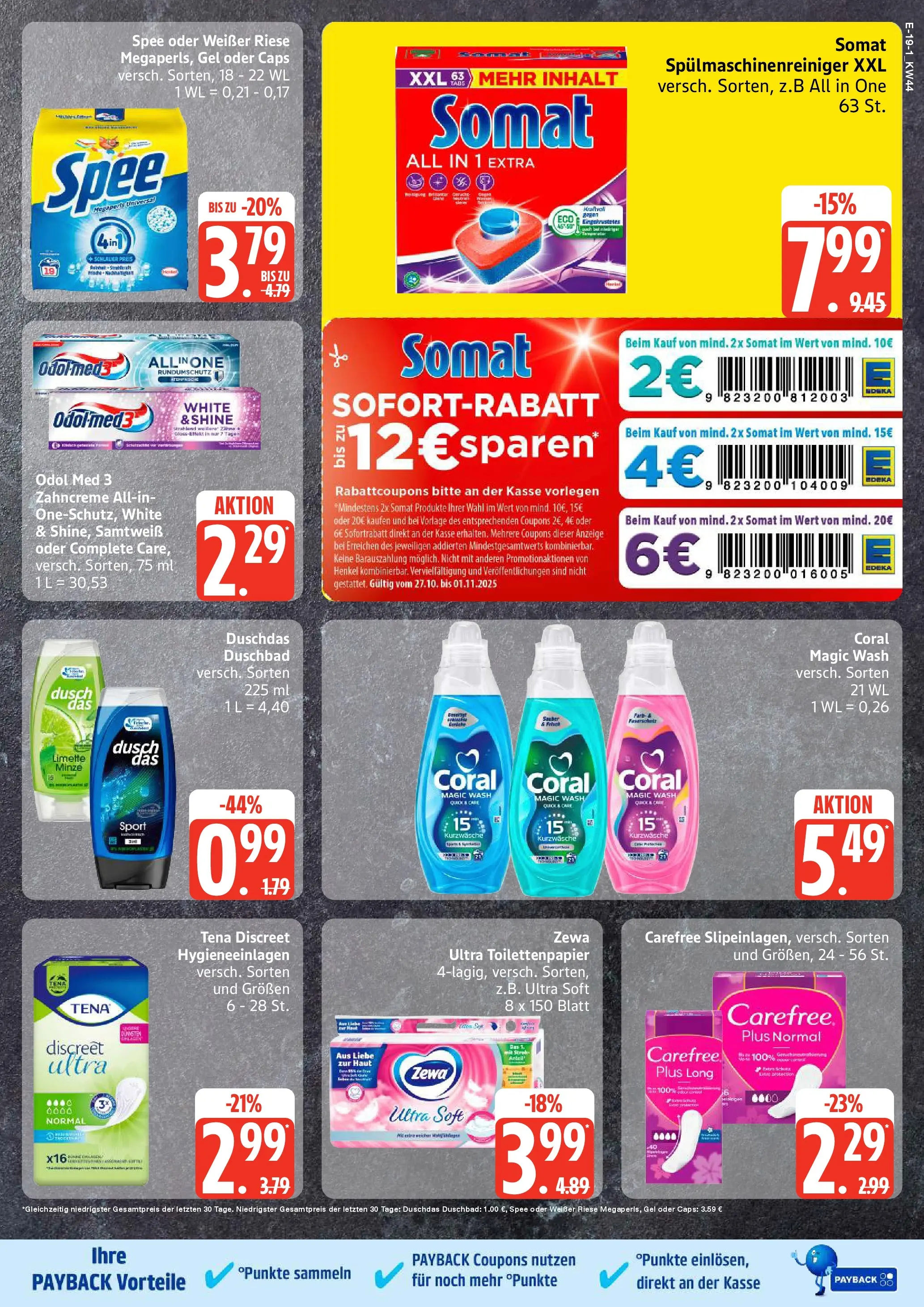 Edeka prospekt Großenwiehe	 (ab 26.10.2025) » Angebote Online | Seite: 19 | Produkte: Coral, Spülmaschinenreiniger, Shower Gel, Toilettenpapier