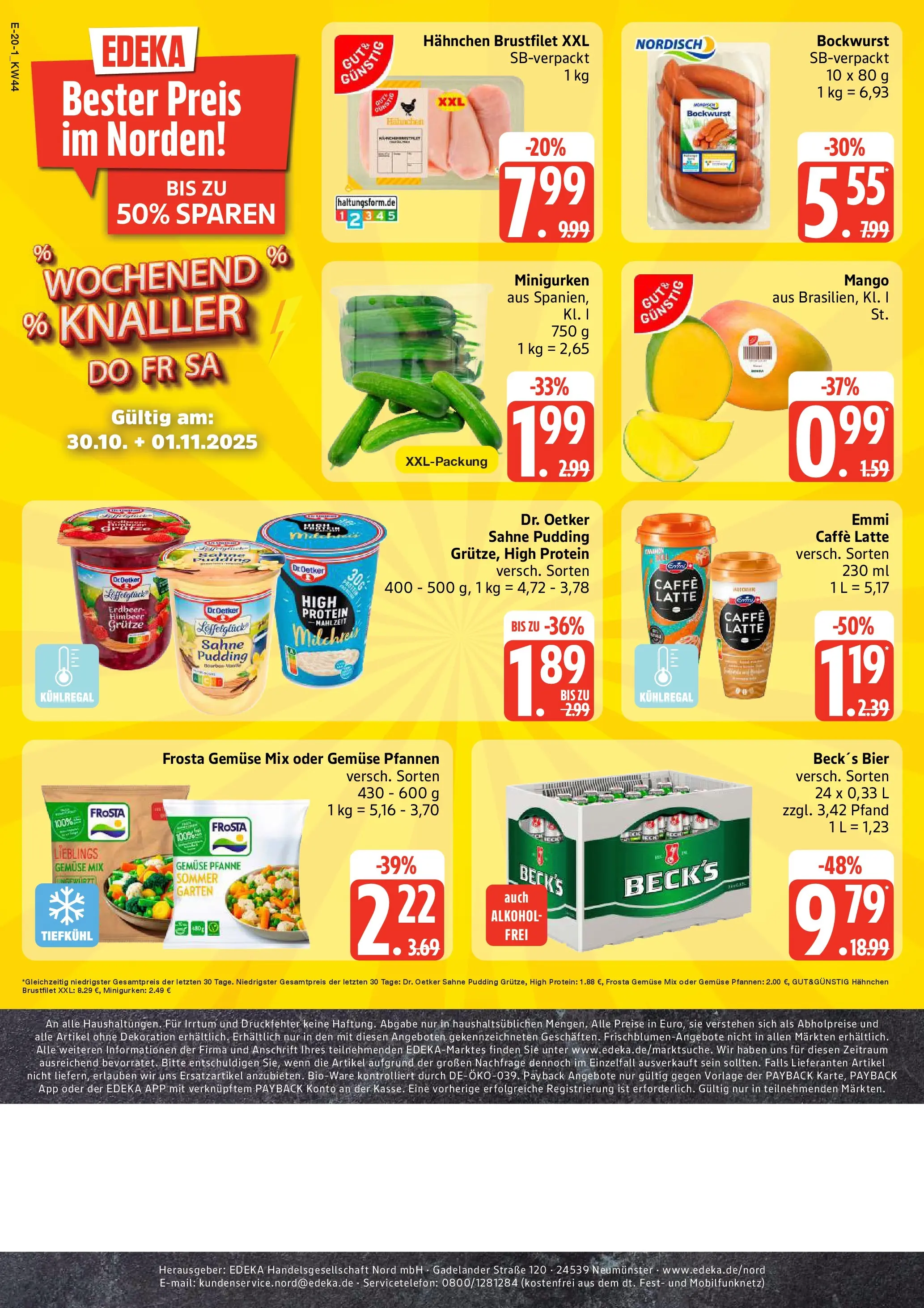 Edeka prospekt Großenwiehe	 (ab 26.10.2025) » Angebote Online | Seite: 20 | Produkte: Hahnchen, Gemüse, Bourbon, Sahne
