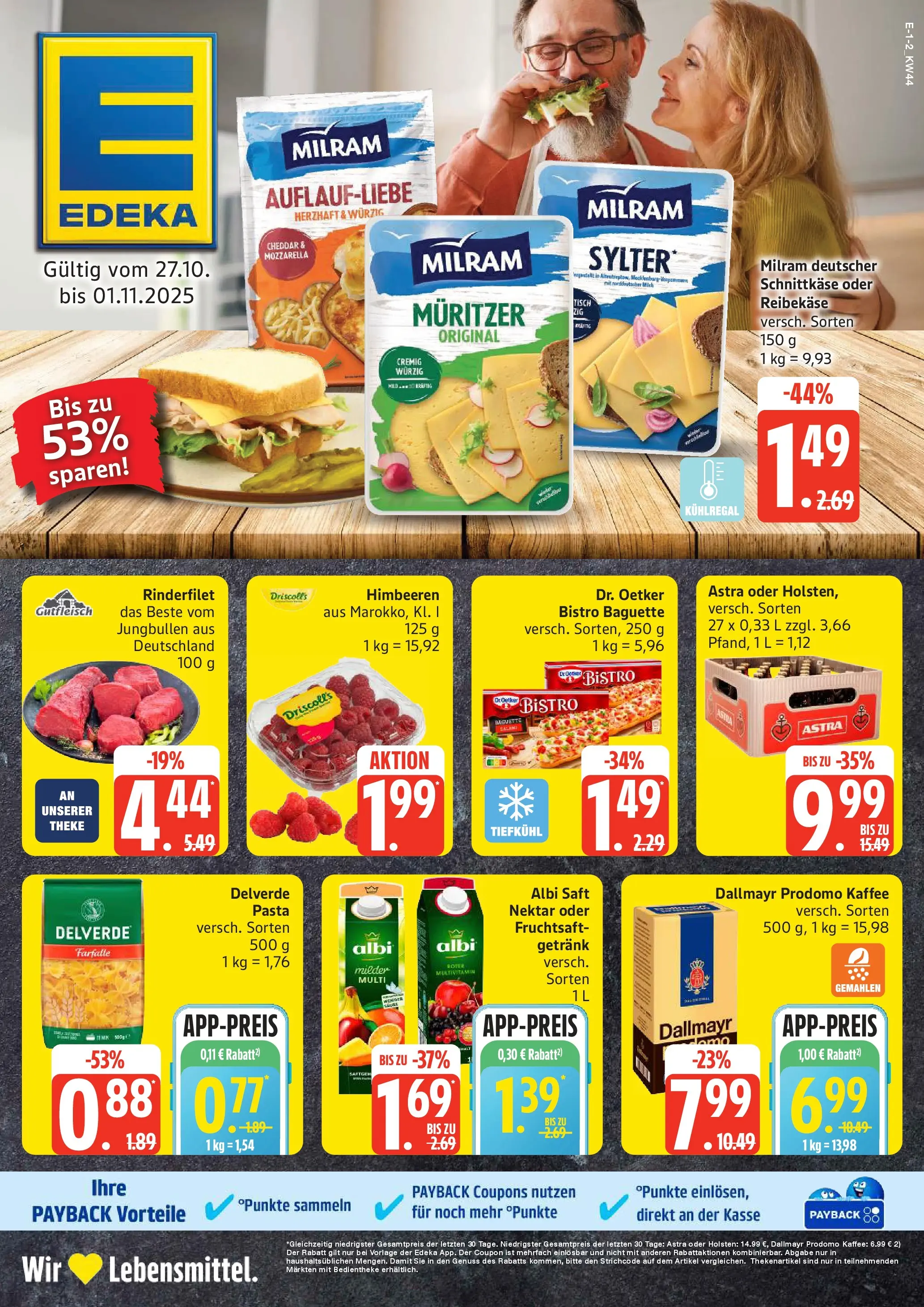 Edeka prospekt Großenwiehe	 (ab 26.10.2025) » Angebote Online | Seite: 1 | Produkte: Milch, Rinderfilet, Reibekase, Fruchtsaft
