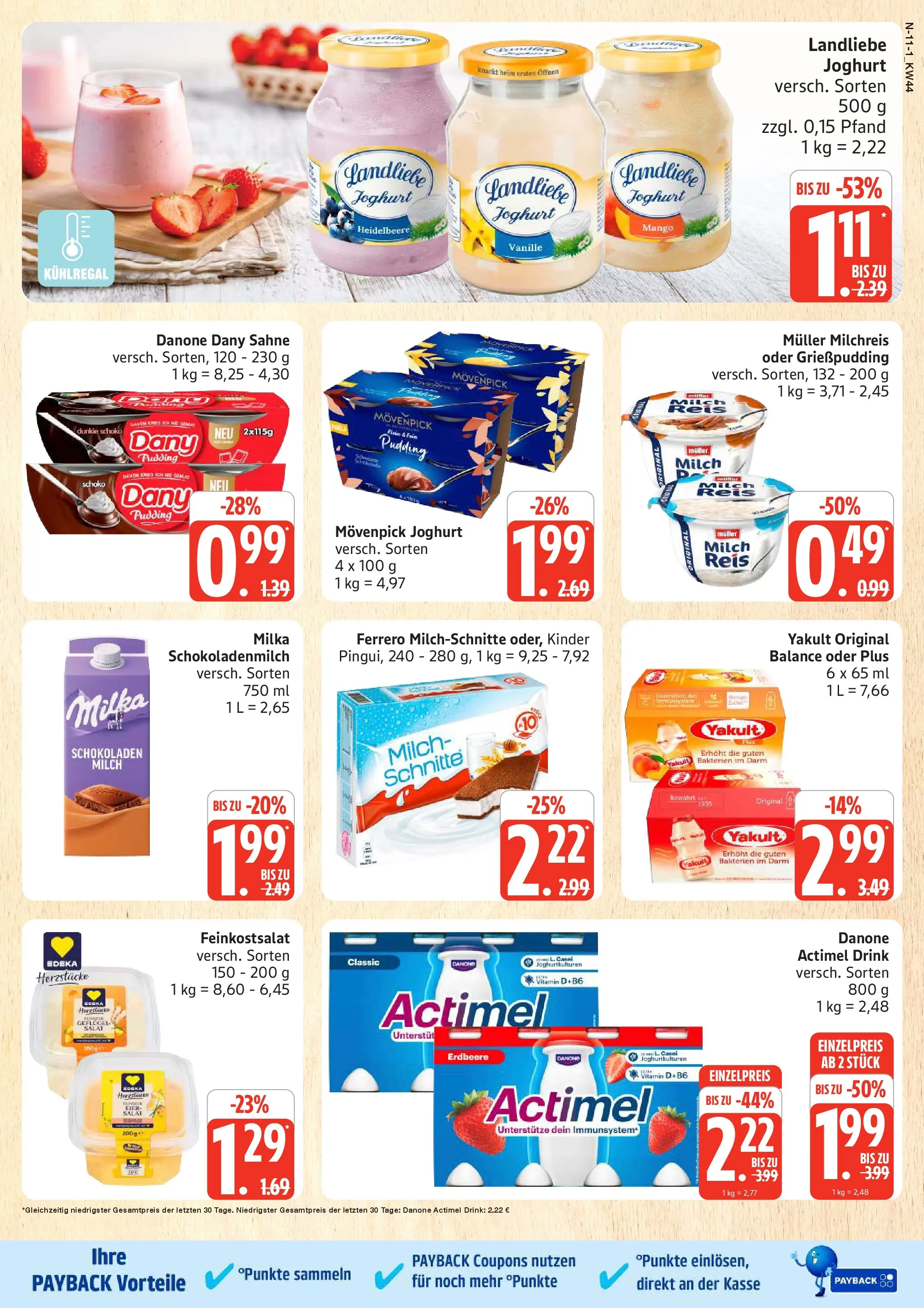 Edeka prospekt Rostock	 (ab 26.10.2025) » Angebote Online | Seite: 11 | Produkte: Actimel, Joghurt, Pudding, Salat