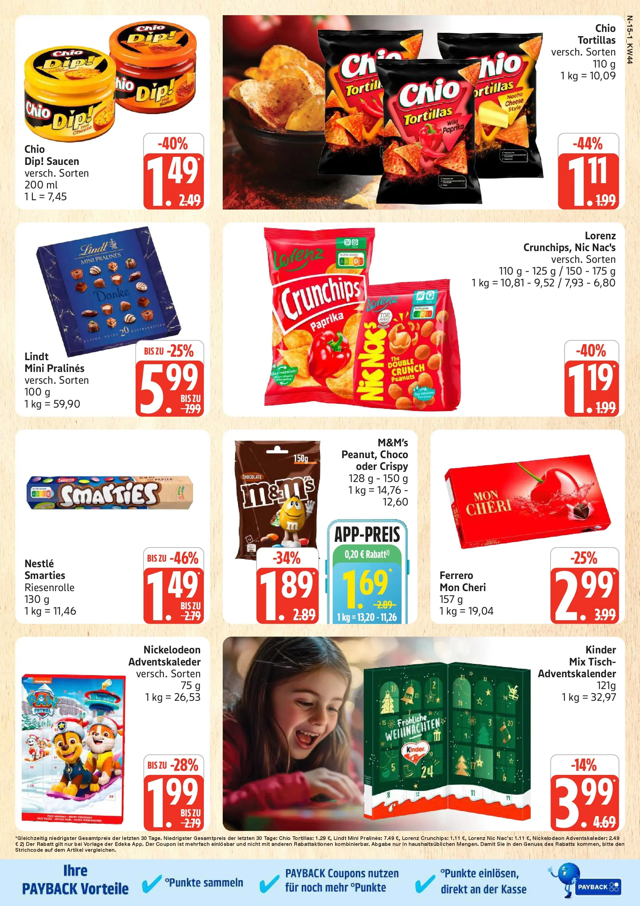 Edeka prospekt Rostock	 (ab 26.10.2025) » Angebote Online | Seite: 15 | Produkte: Smarties, M&M's, Lorenz crunchips, Mon cheri