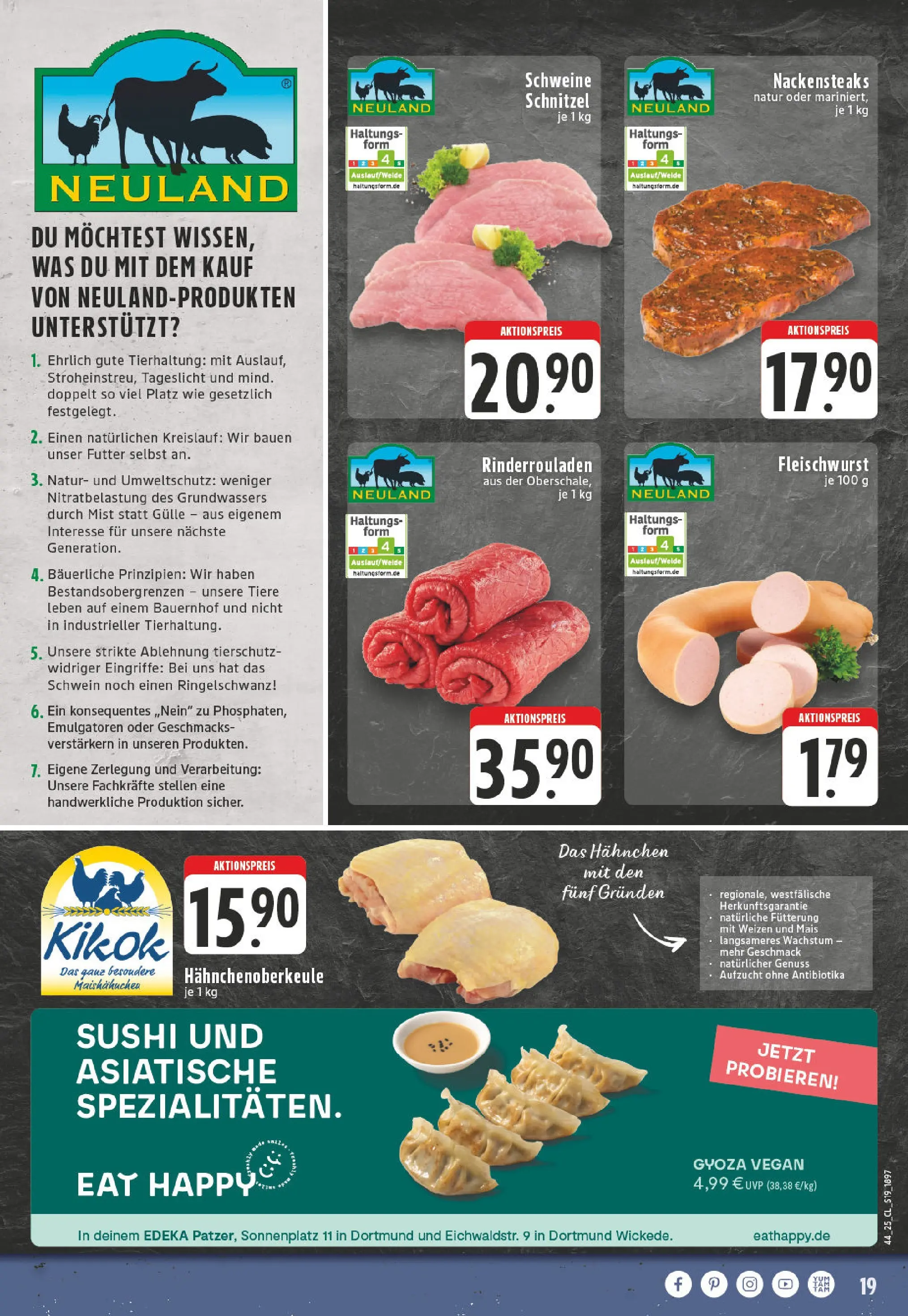 Edeka prospekt Dortmund - Wickede	 (ab 26.10.2025) » Angebote Online | Seite: 19 | Produkte: Rinderrouladen, Nackensteaks, Hahnchen, Schnitzel