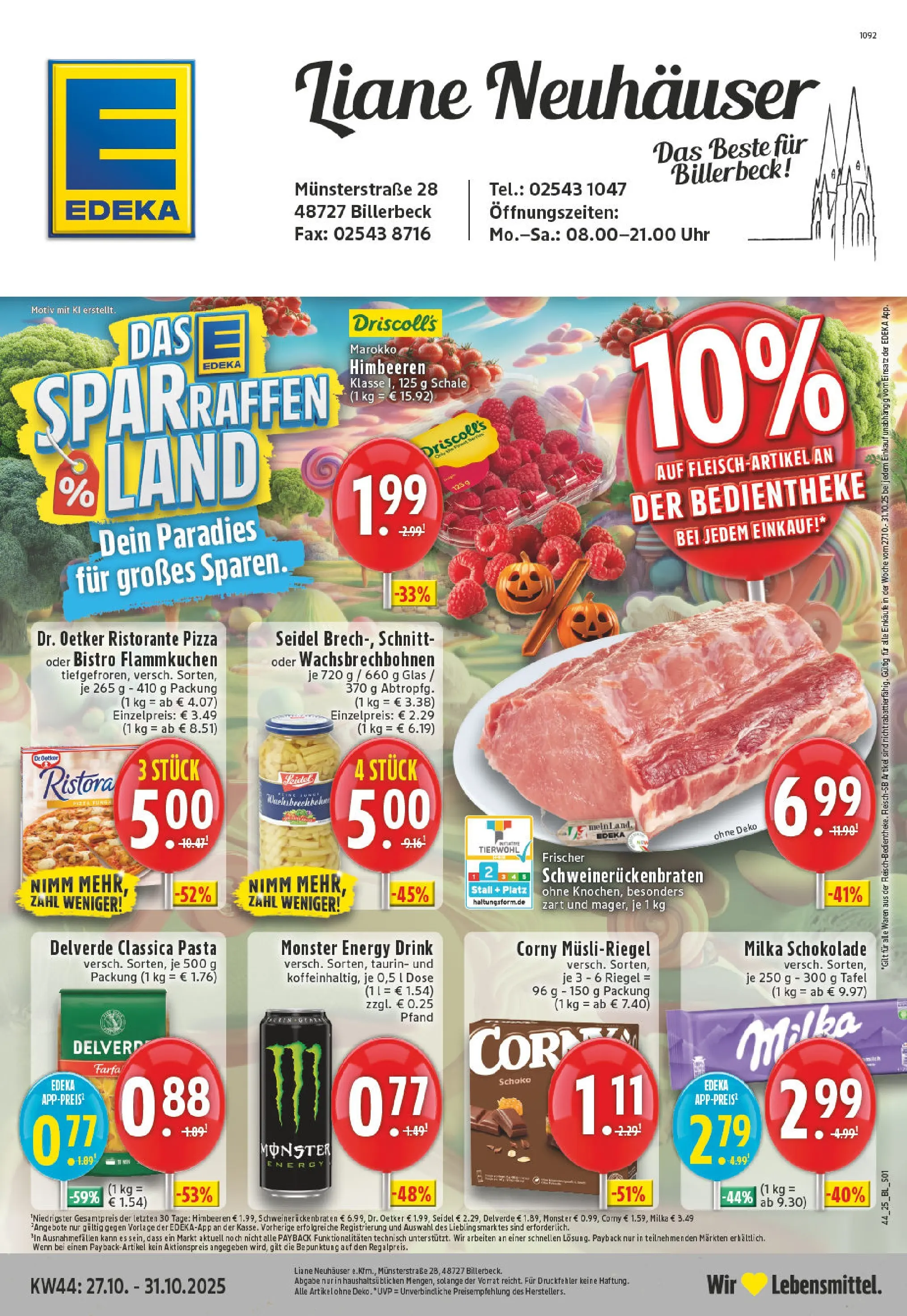 Edeka prospekt Billerbeck	 (ab 26.10.2025) » Angebote Online | Seite: 1 | Produkte: Himbeeren, Energy, Milka schokolade, Pizza