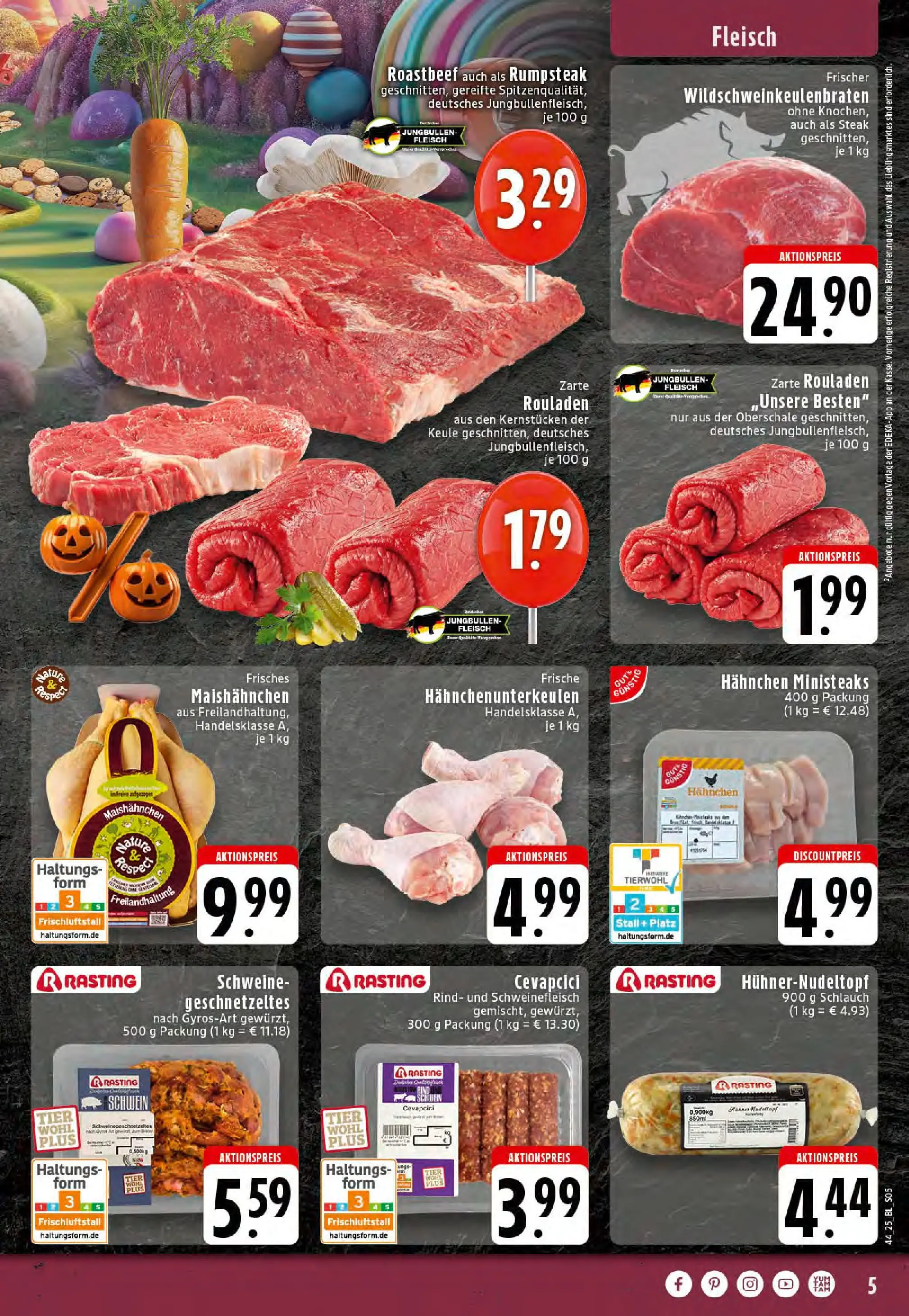Edeka prospekt Stolberg	 (ab 26.10.2025) » Angebote Online | Seite: 5 | Produkte: Rumpsteak, Hahnchen, Cevapcici, Schweinefleisch