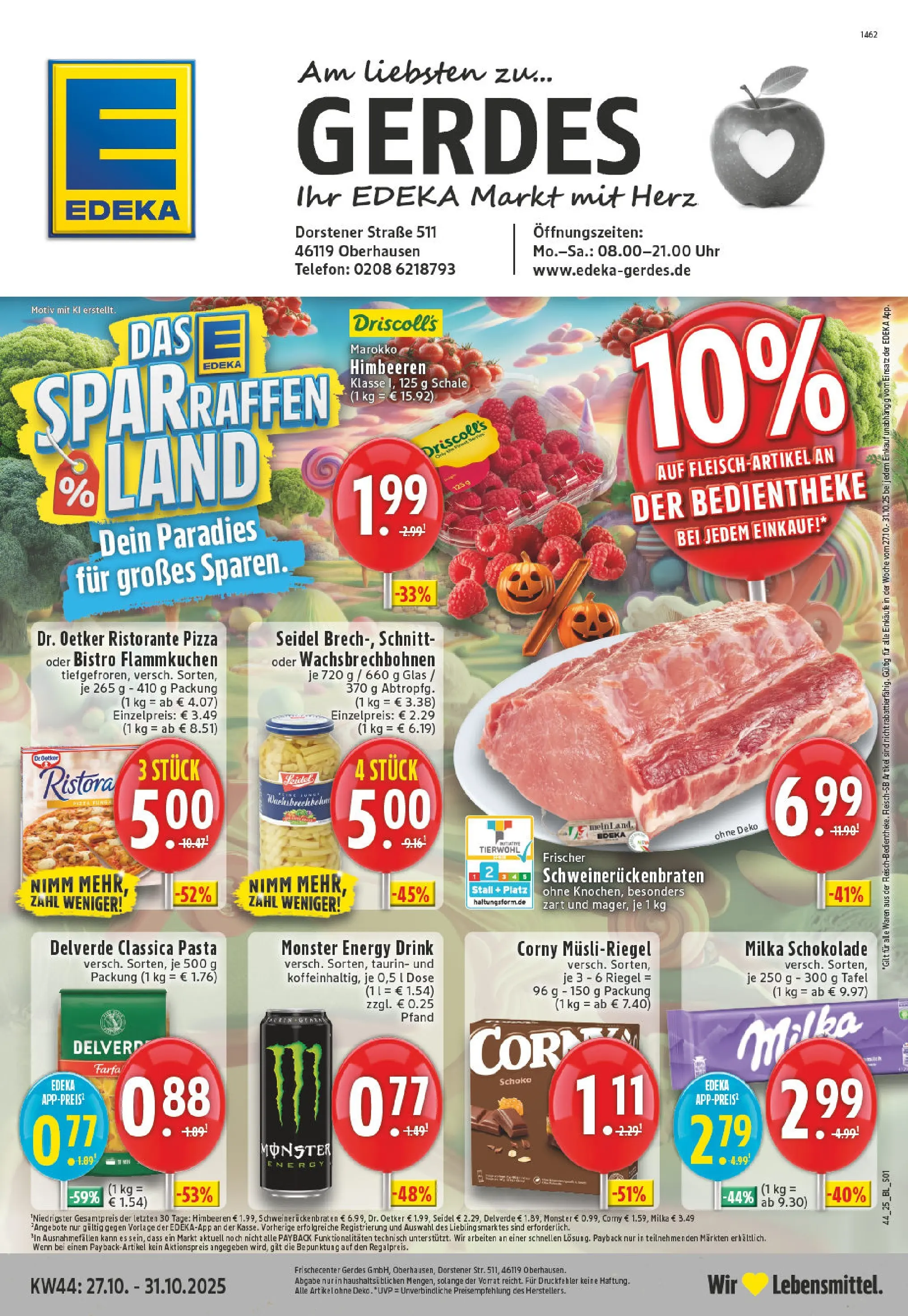 Edeka prospekt Oberhausen	 (ab 26.10.2025) » Angebote Online | Seite: 1 | Produkte: Himbeeren, Ristorante, Monster, Telefon
