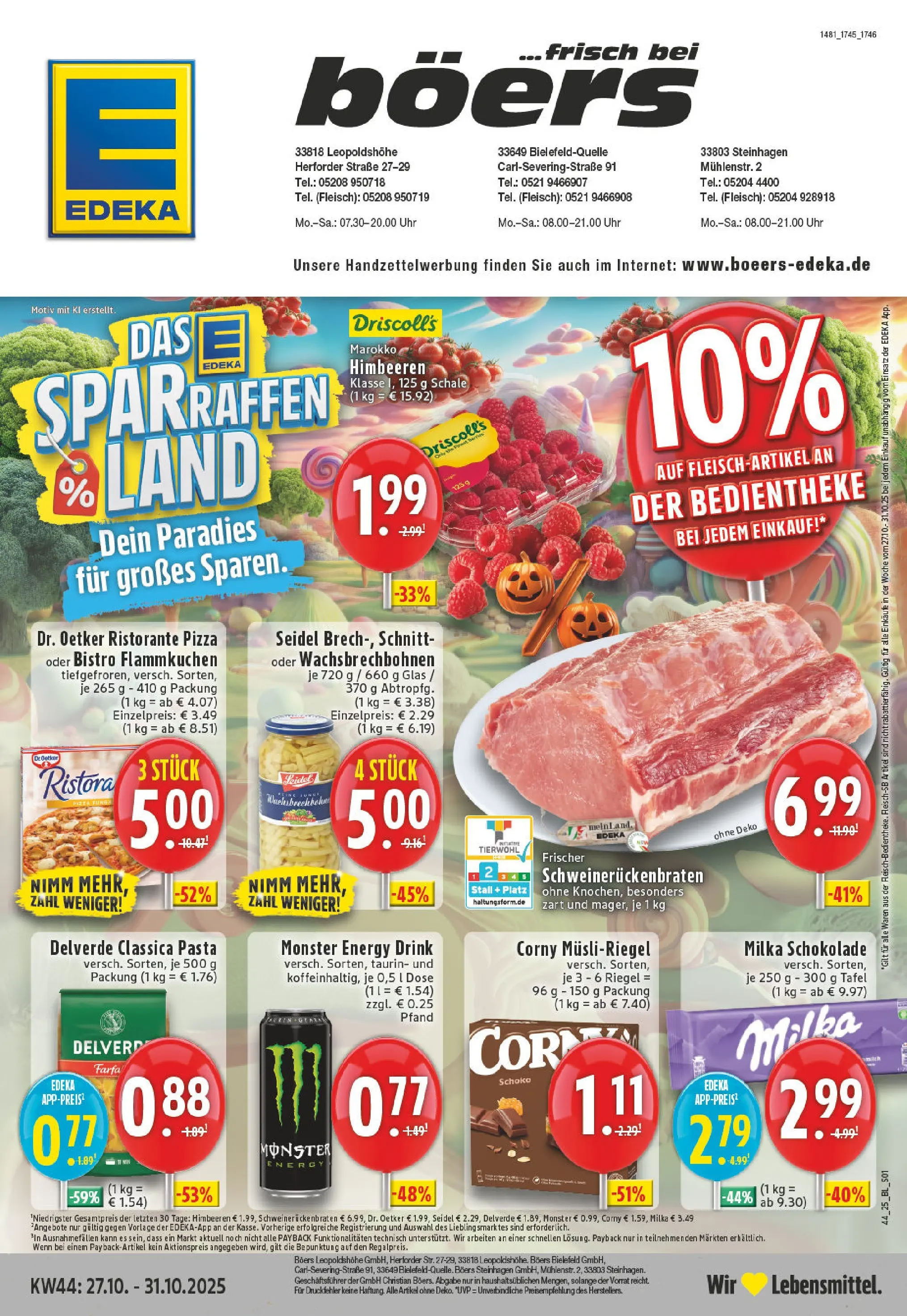 Edeka prospekt Steinhagen	 (ab 26.10.2025) » Angebote Online | Seite: 1 | Produkte: Himbeeren, Schokolade, Milka schokolade, Monster