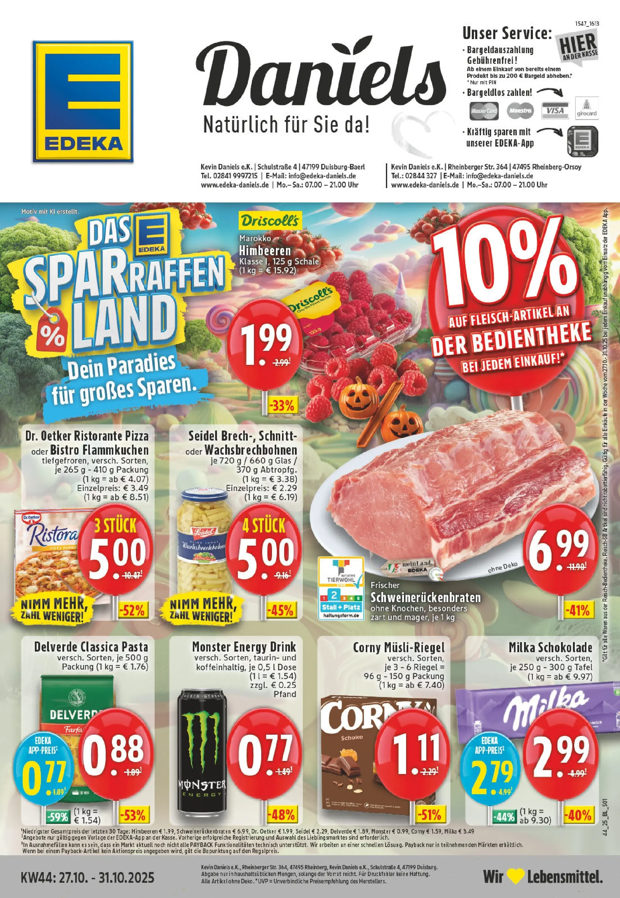 Edeka prospekt Rheinberg	 (ab 26.10.2025) » Angebote Online | Seite: 1 | Produkte: Himbeeren, Energy, Milka schokolade, Uhr