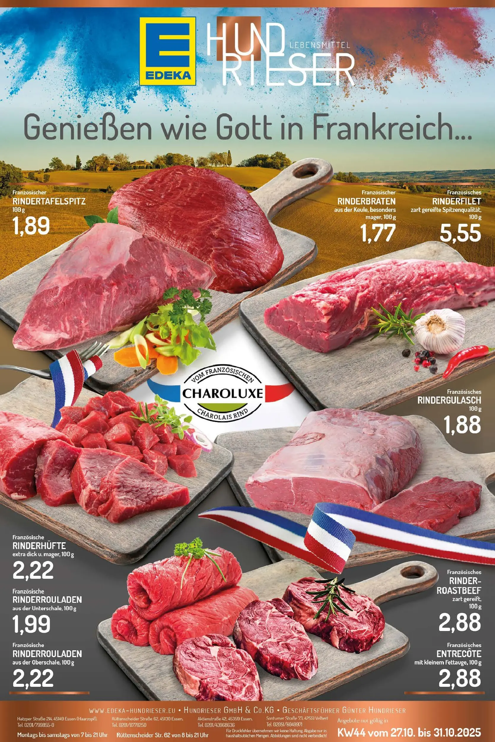 Edeka prospekt Essen - Rüttenscheid	 (ab 26.10.2025) » Angebote Online | Seite: 1 | Produkte: Rindergulasch, Rinderfilet, Roastbeef, Uhr