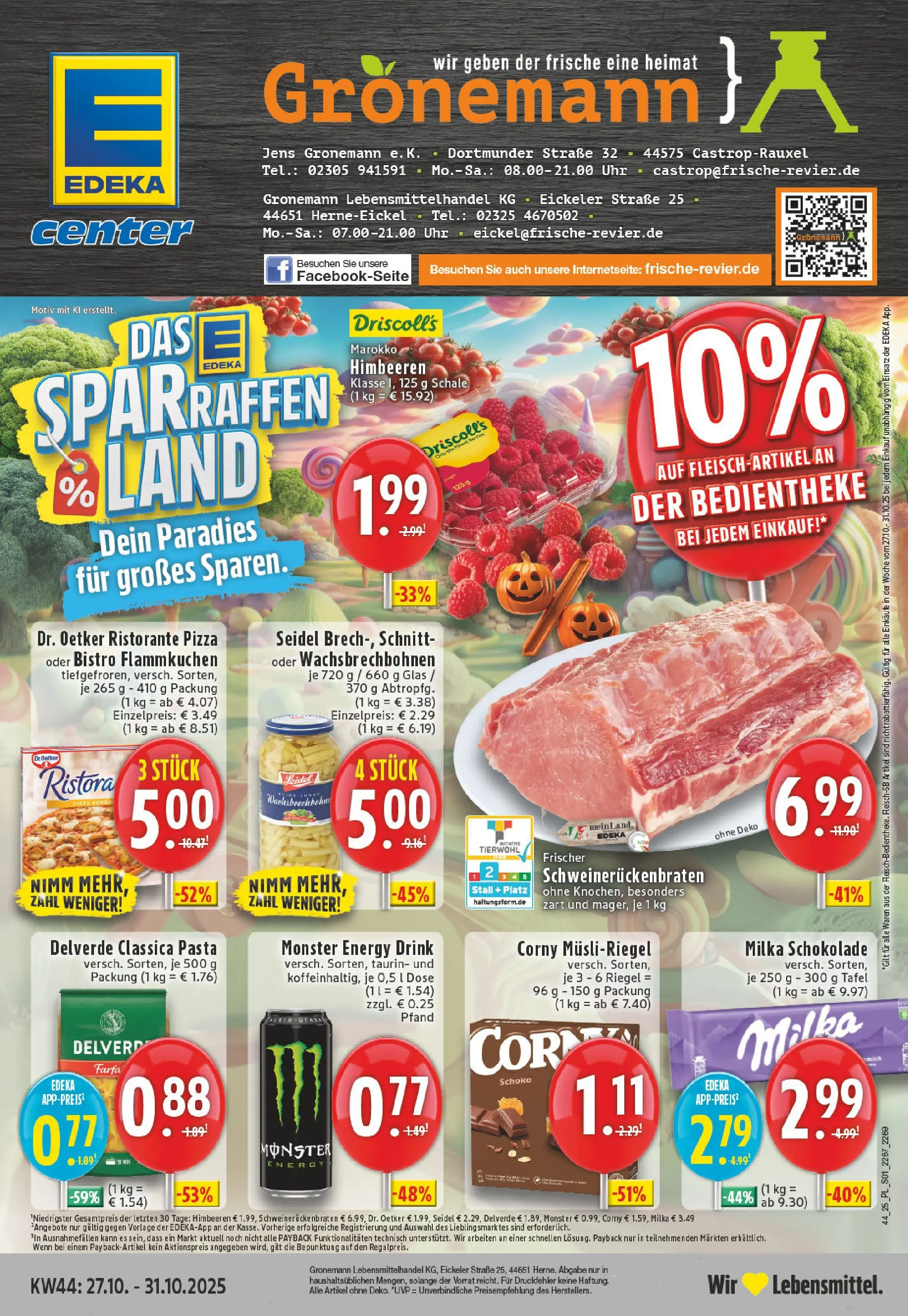 Edeka prospekt Herne - Eickel	 (ab 26.10.2025) » Angebote Online | Seite: 1 | Produkte: Himbeeren, Ristorante, Monster, Uhr
