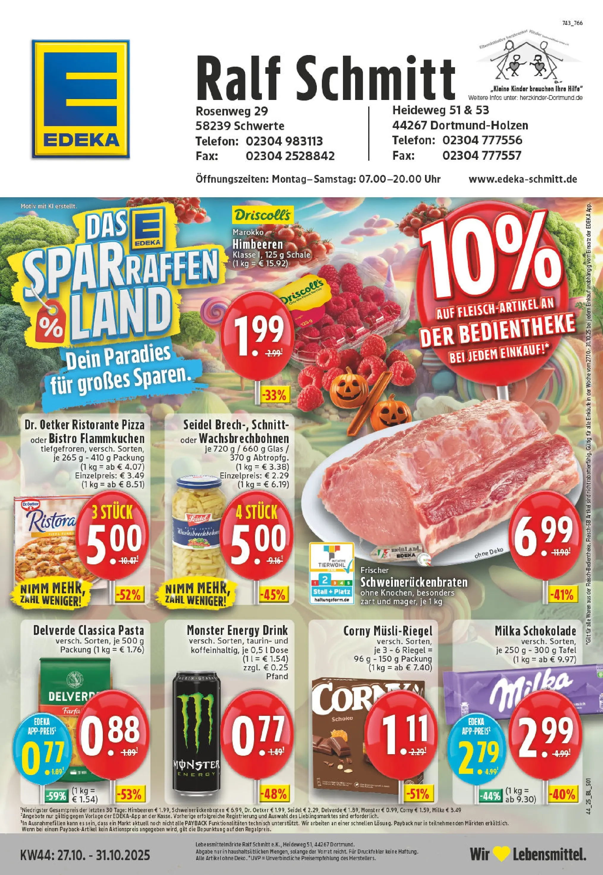 Edeka prospekt Dortmund-Holzen	 (ab 26.10.2025) » Angebote Online | Seite: 1 | Produkte: Himbeeren, Schokolade, Milka schokolade, Monster