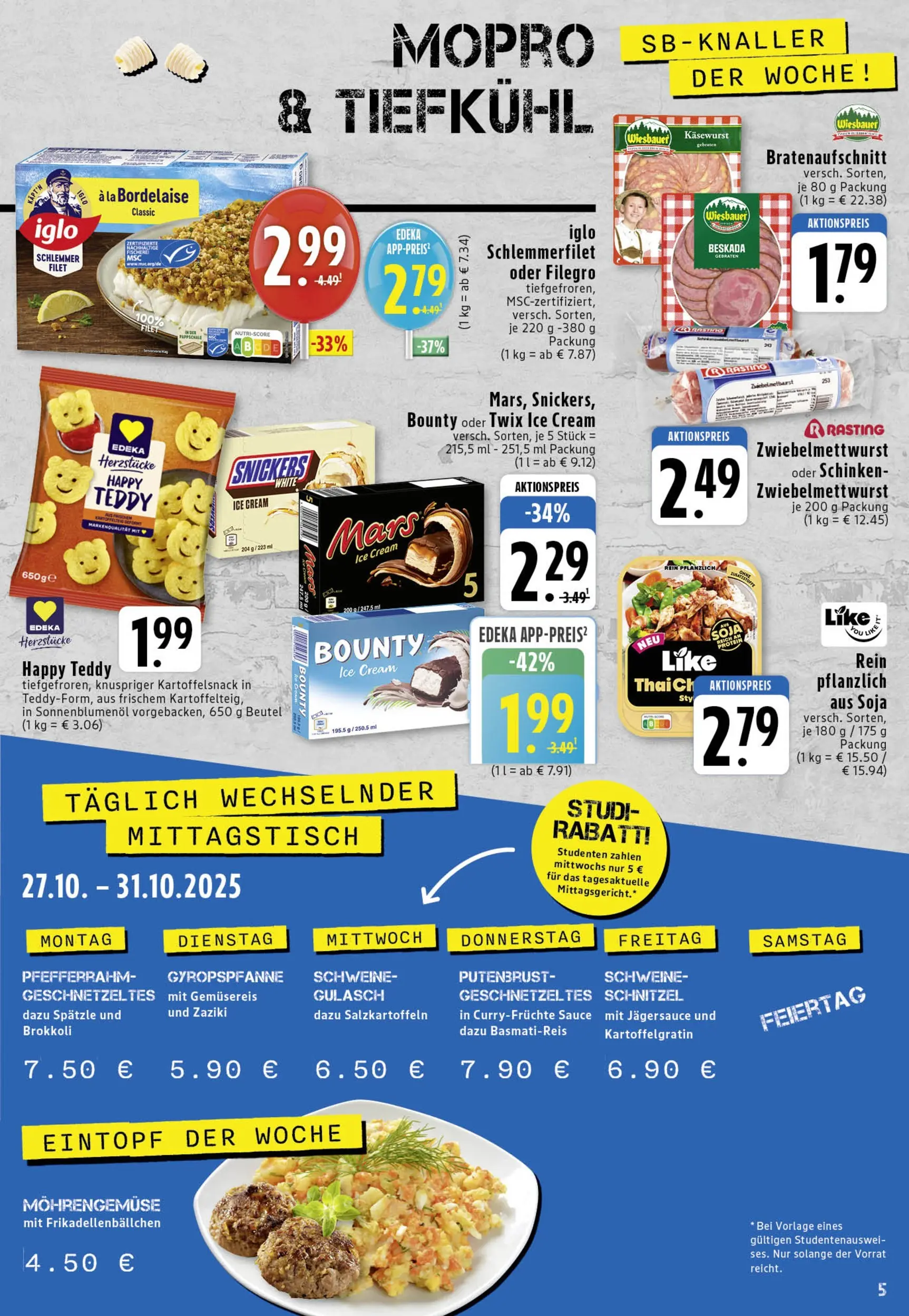 Edeka prospekt Köln	 (ab 26.10.2025) » Angebote Online | Seite: 5 | Produkte: Schnitzel, Twix, Schinken, Iglo schlemmerfilet