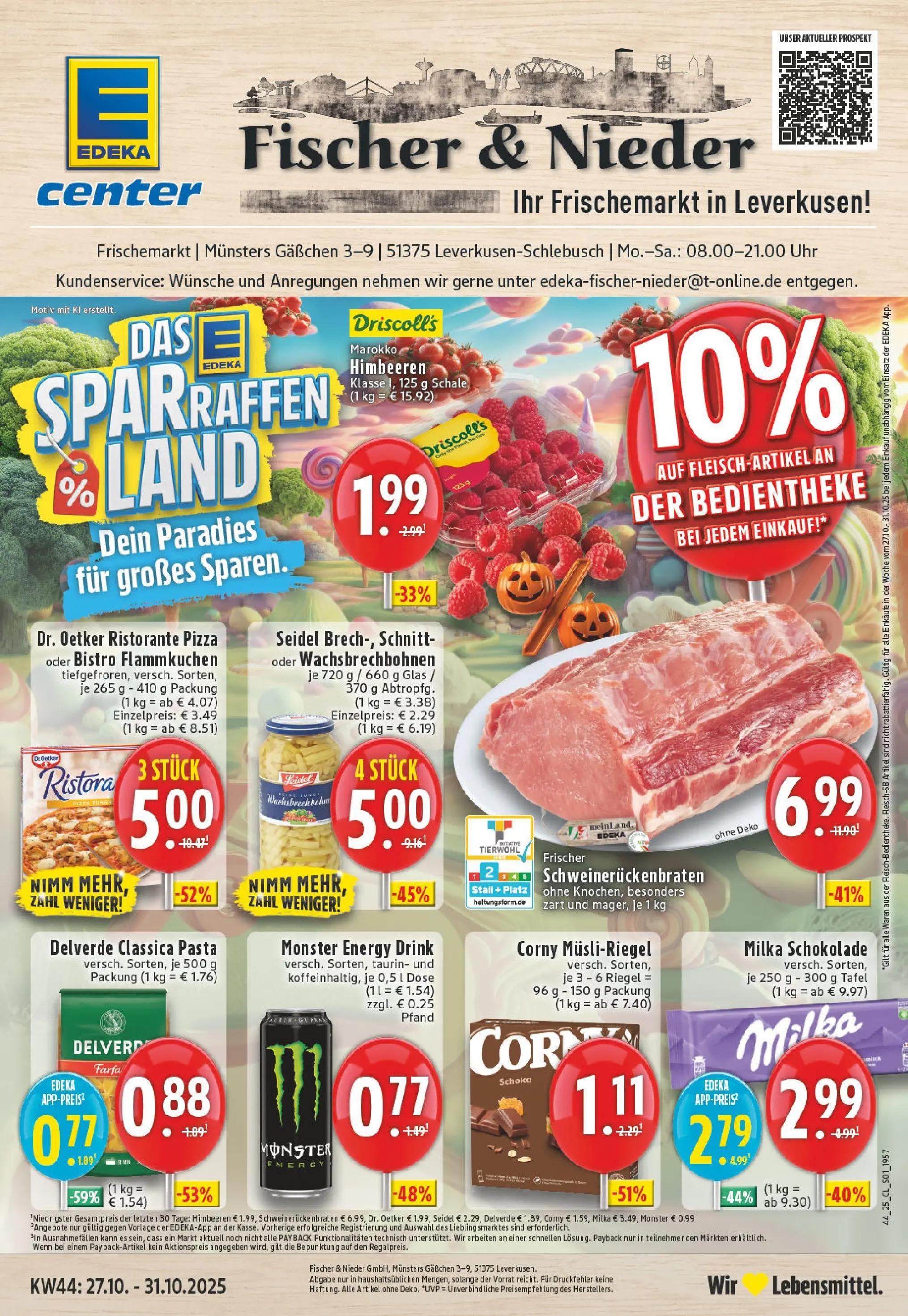 Edeka prospekt Leverkusen-Schlebusch	 (ab 26.10.2025) » Angebote Online | Seite: 1 | Produkte: Himbeeren, Energy, Milka, Pizza