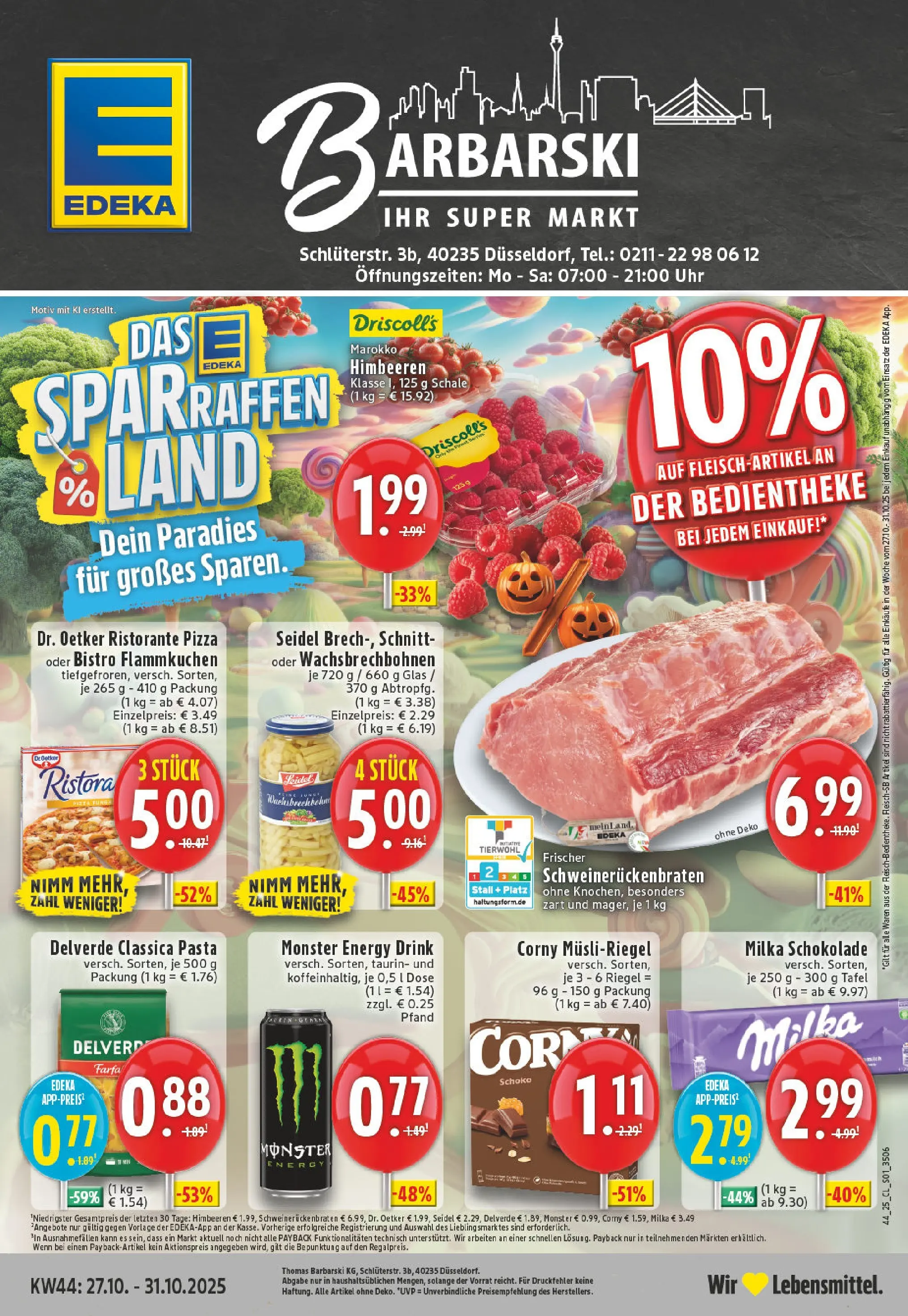 Edeka prospekt Düsseldorf	 (ab 26.10.2025) » Angebote Online | Seite: 1 | Produkte: Himbeeren, Milka, Pasta, Pizza