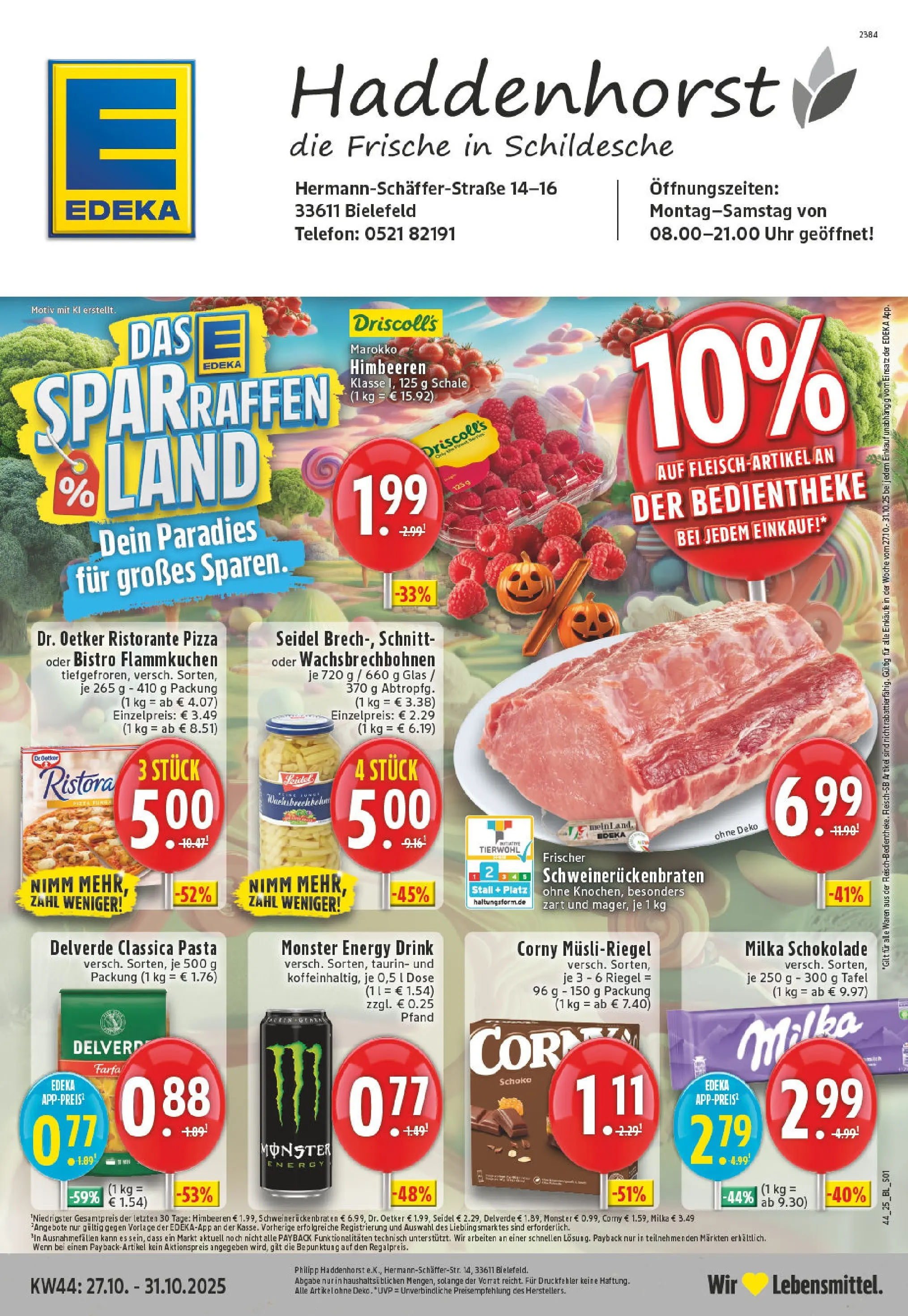 Edeka prospekt Bielefeld	 (ab 26.10.2025) » Angebote Online | Seite: 1 | Produkte: Milka schokolade, Monster, Pasta, Uhr