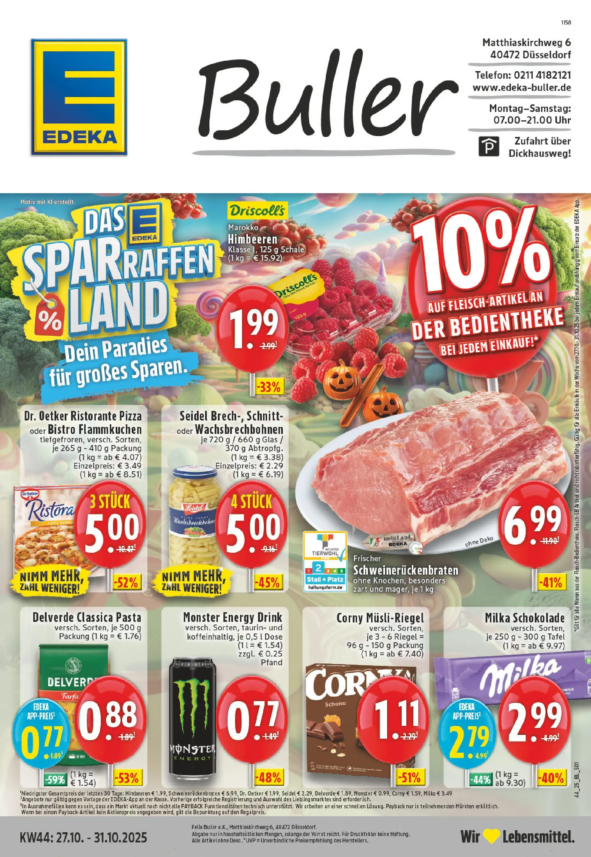 Edeka prospekt Düsseldorf	 (ab 26.10.2025) » Angebote Online | Seite: 1 | Produkte: Himbeeren, Schokolade, Milka schokolade, Pasta