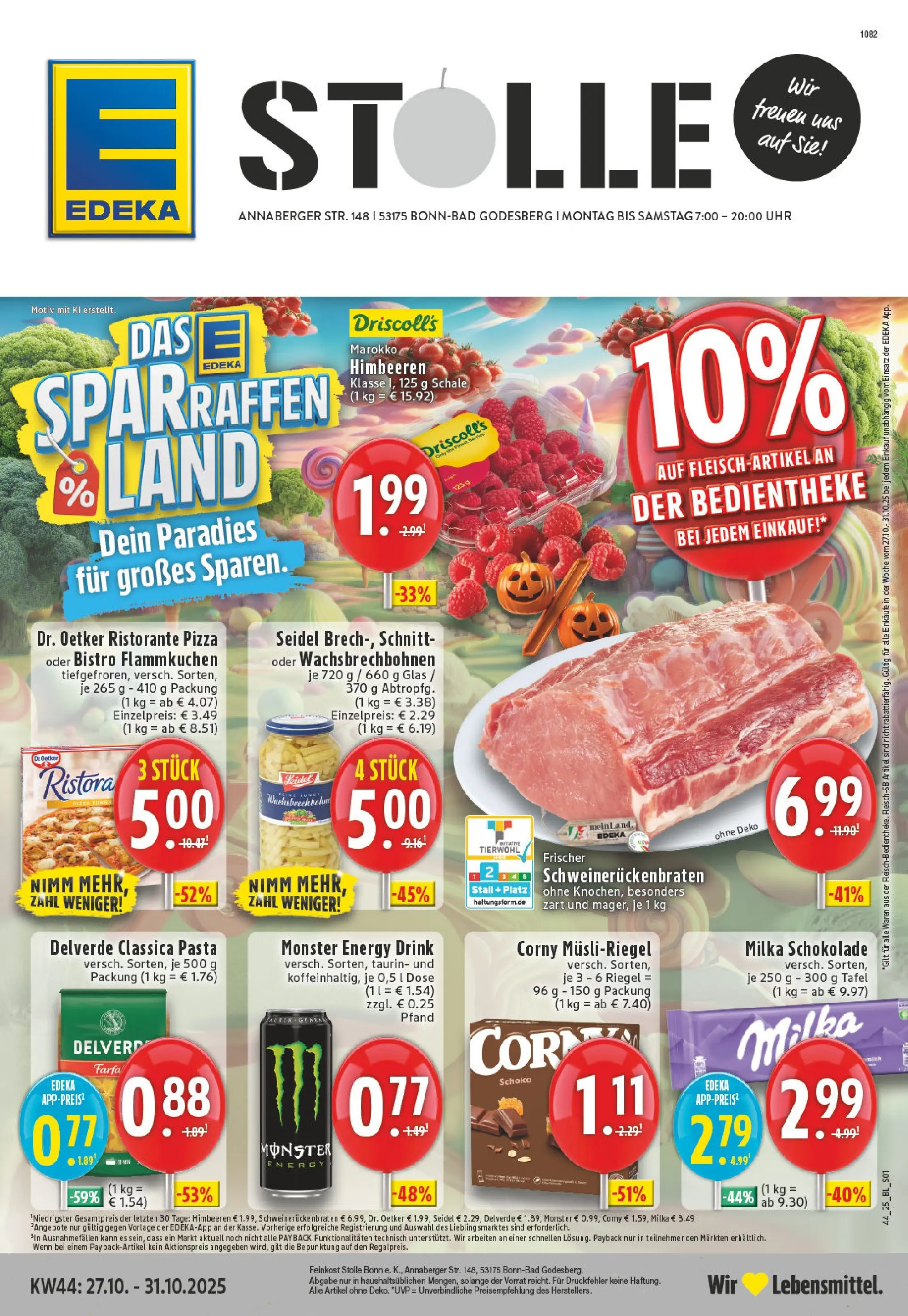 Edeka prospekt Bonn - Bad Godesberg	 (ab 26.10.2025) » Angebote Online | Seite: 1 | Produkte: Himbeeren, Schokolade, Milka schokolade, Monster