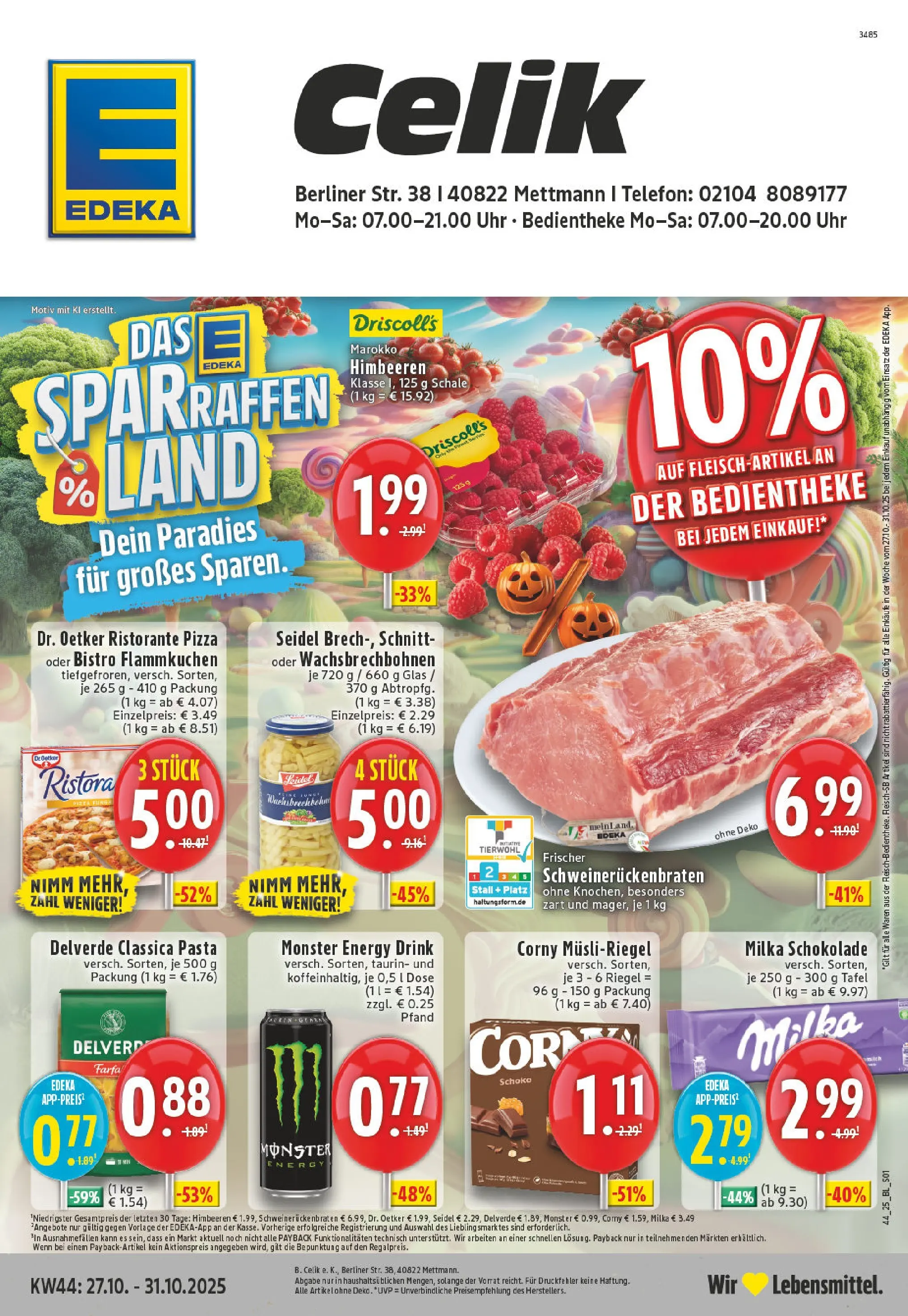 Edeka prospekt Mettmann	 (ab 26.10.2025) » Angebote Online | Seite: 1 | Produkte: Berliner, Himbeeren, Monster, Uhr