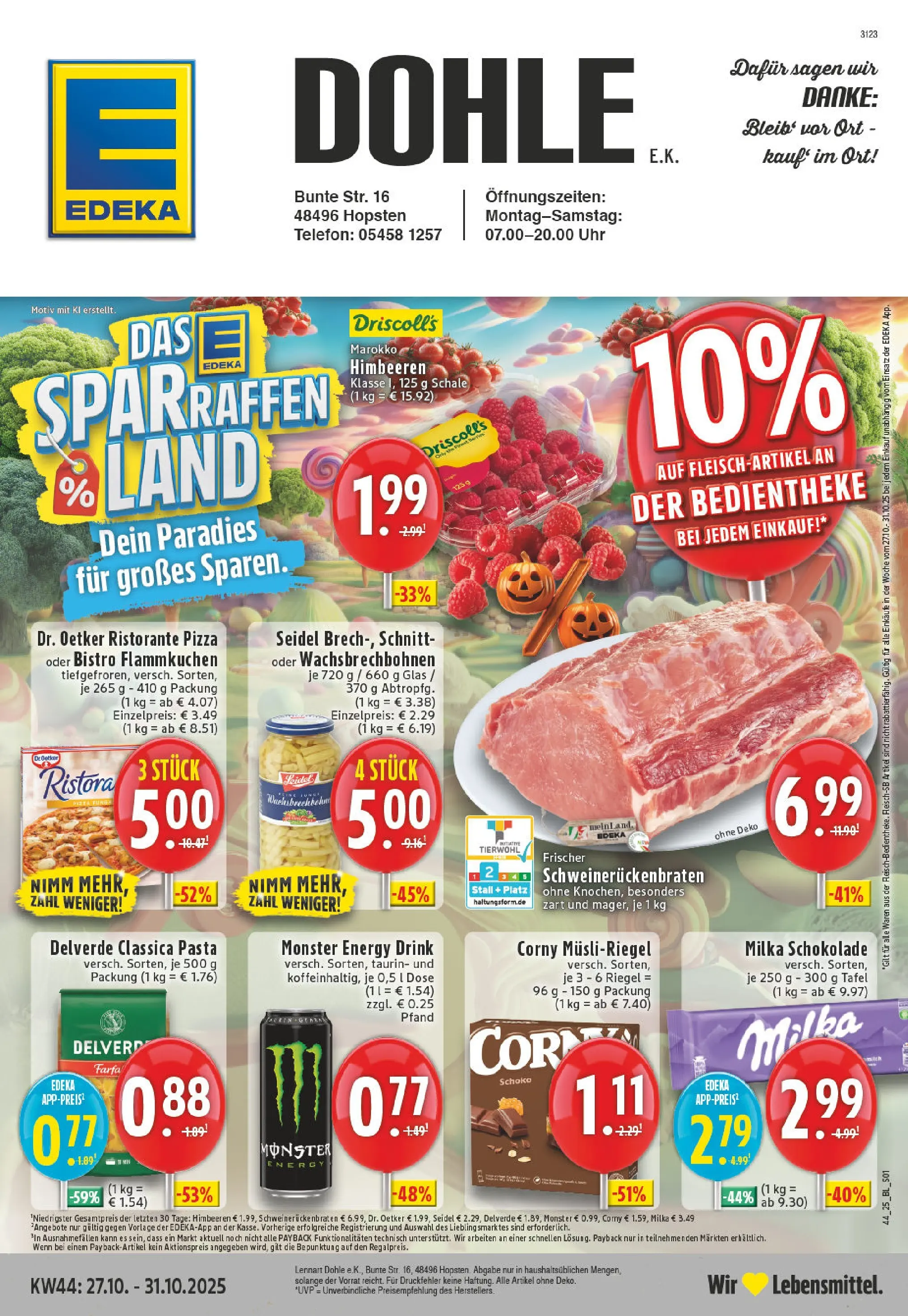 Edeka prospekt Hopsten	 (ab 26.10.2025) » Angebote Online | Seite: 1 | Produkte: Himbeeren, Monster, Pizza, Telefon
